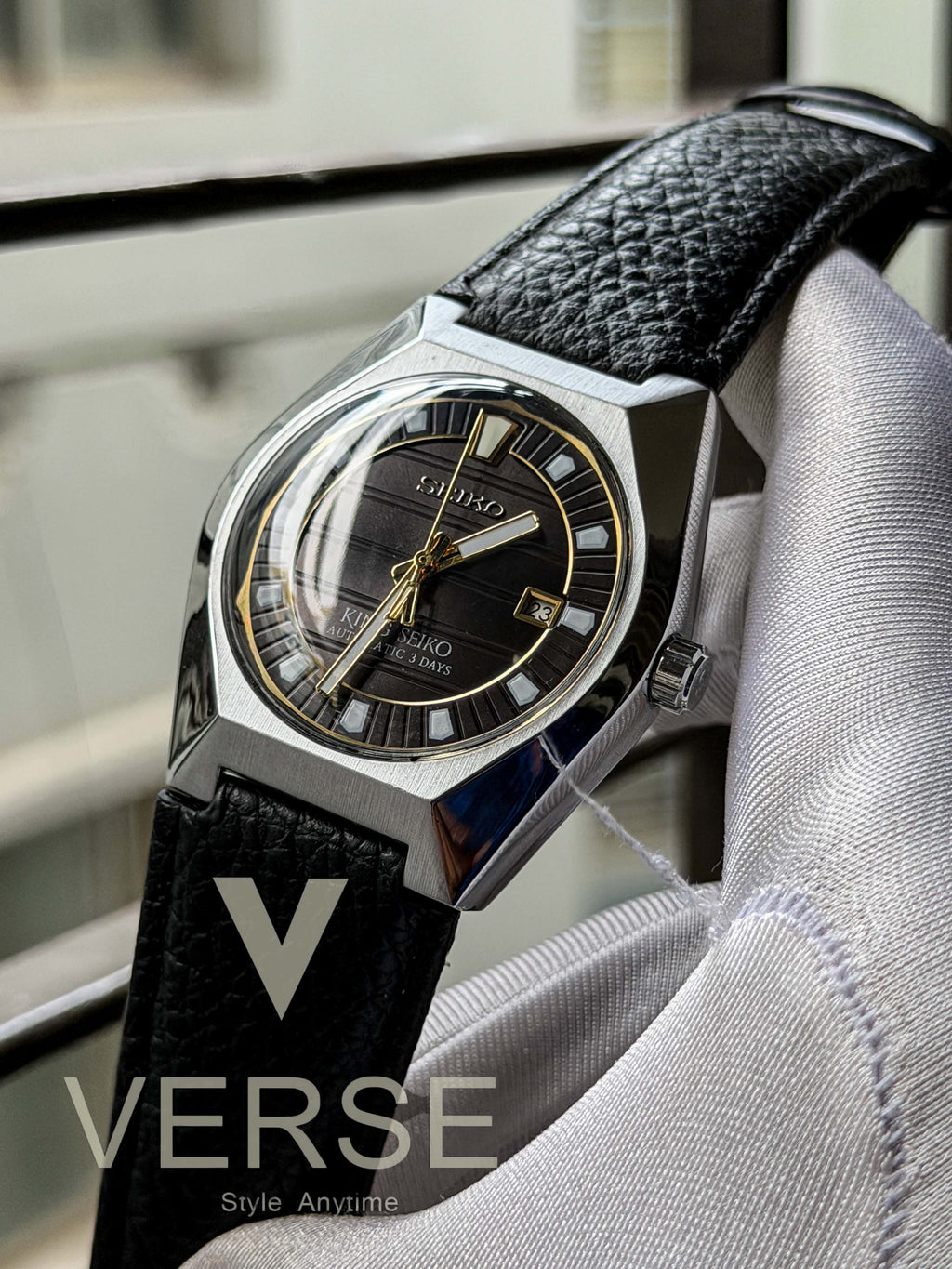 King Seiko VANAC Automatic "Tokyo Horizon" | Black Dial Black Leather - ( Semi Triple A )