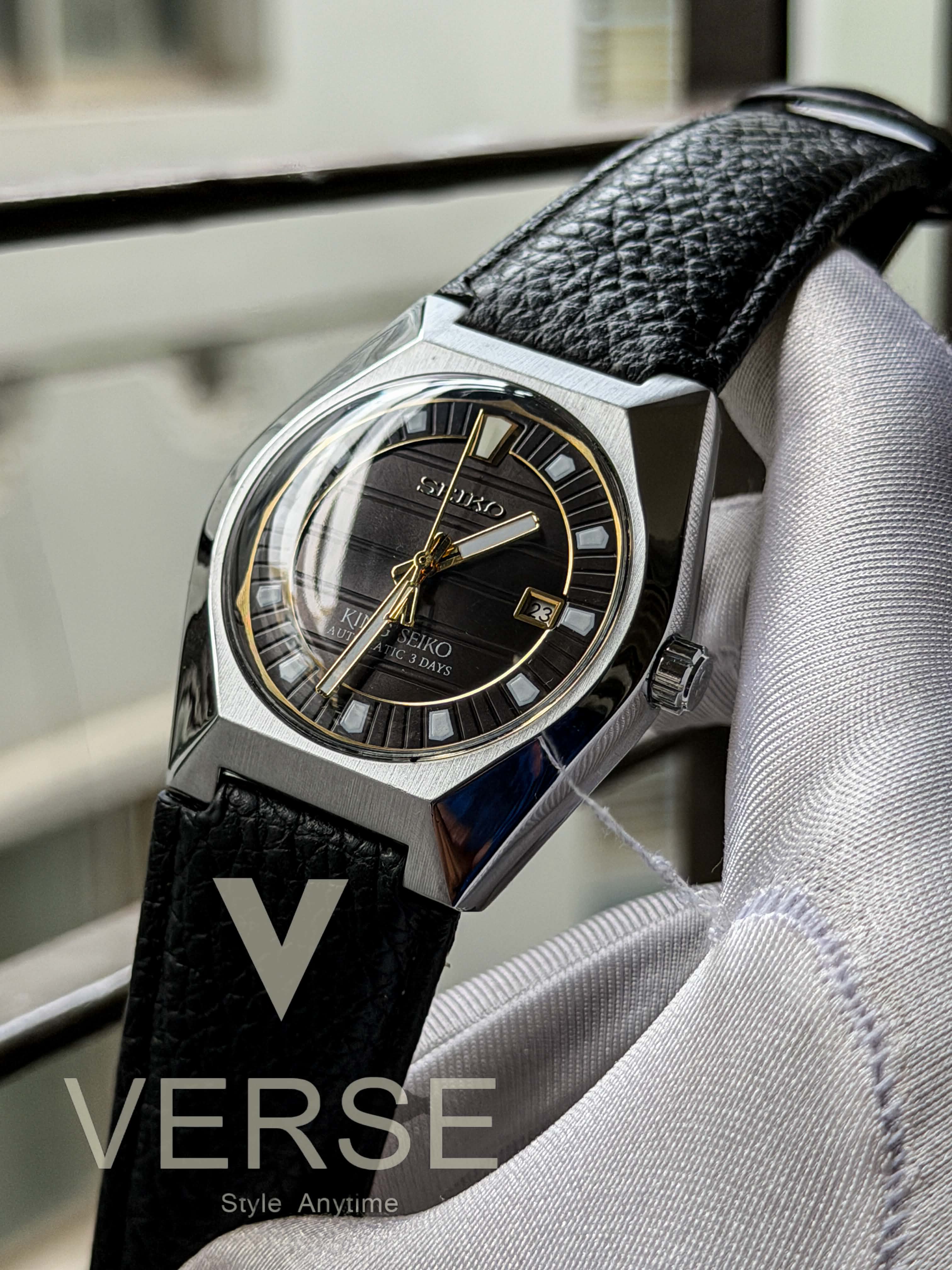 King Seiko VANAC Automatic "Tokyo Horizon" | Black Dial Black Leather - ( Semi Triple A )