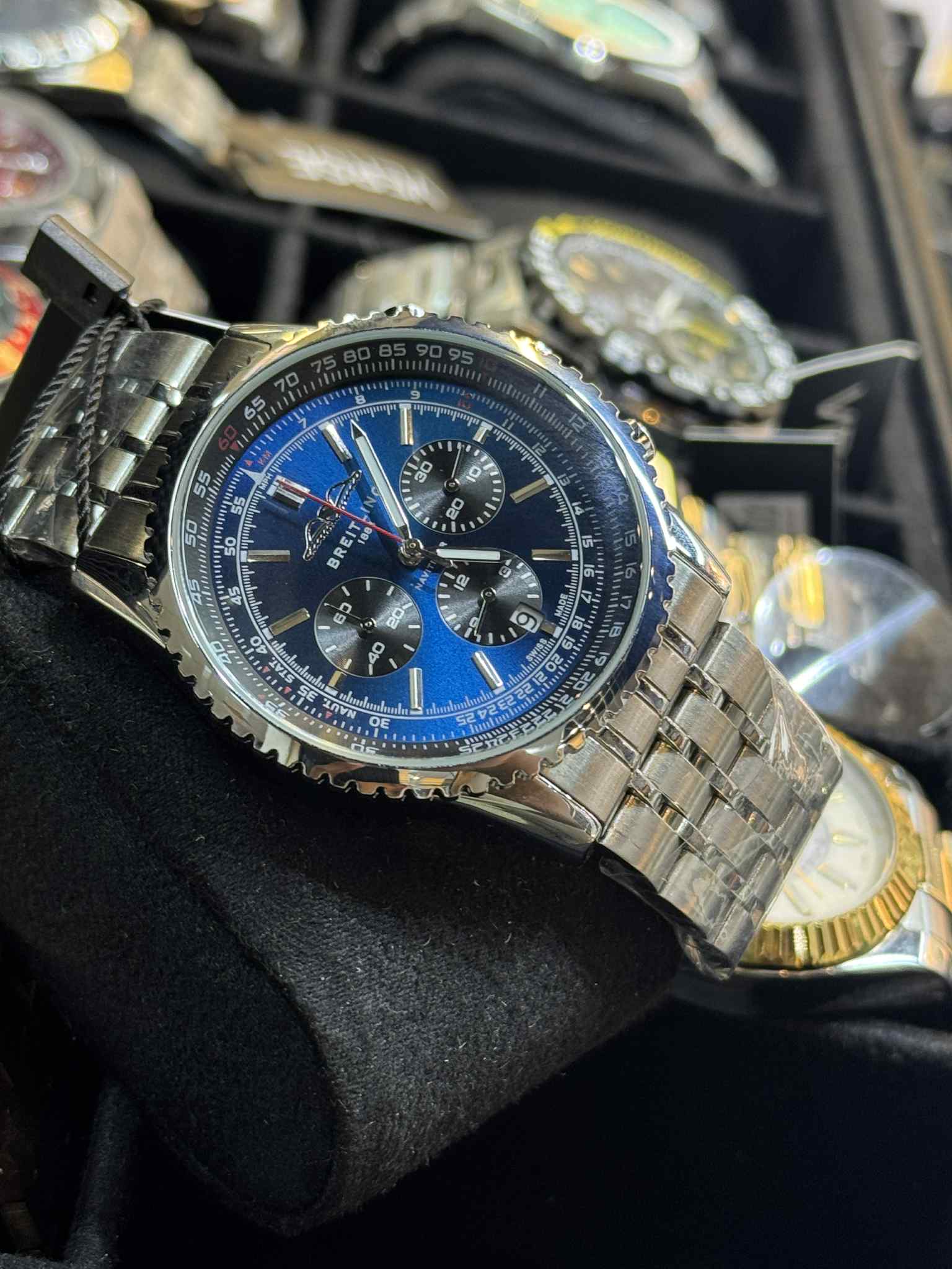 Breitling Navitimer B01 Chronograph Silver Chain Blue Dial Black Sub AA - VERSE - 