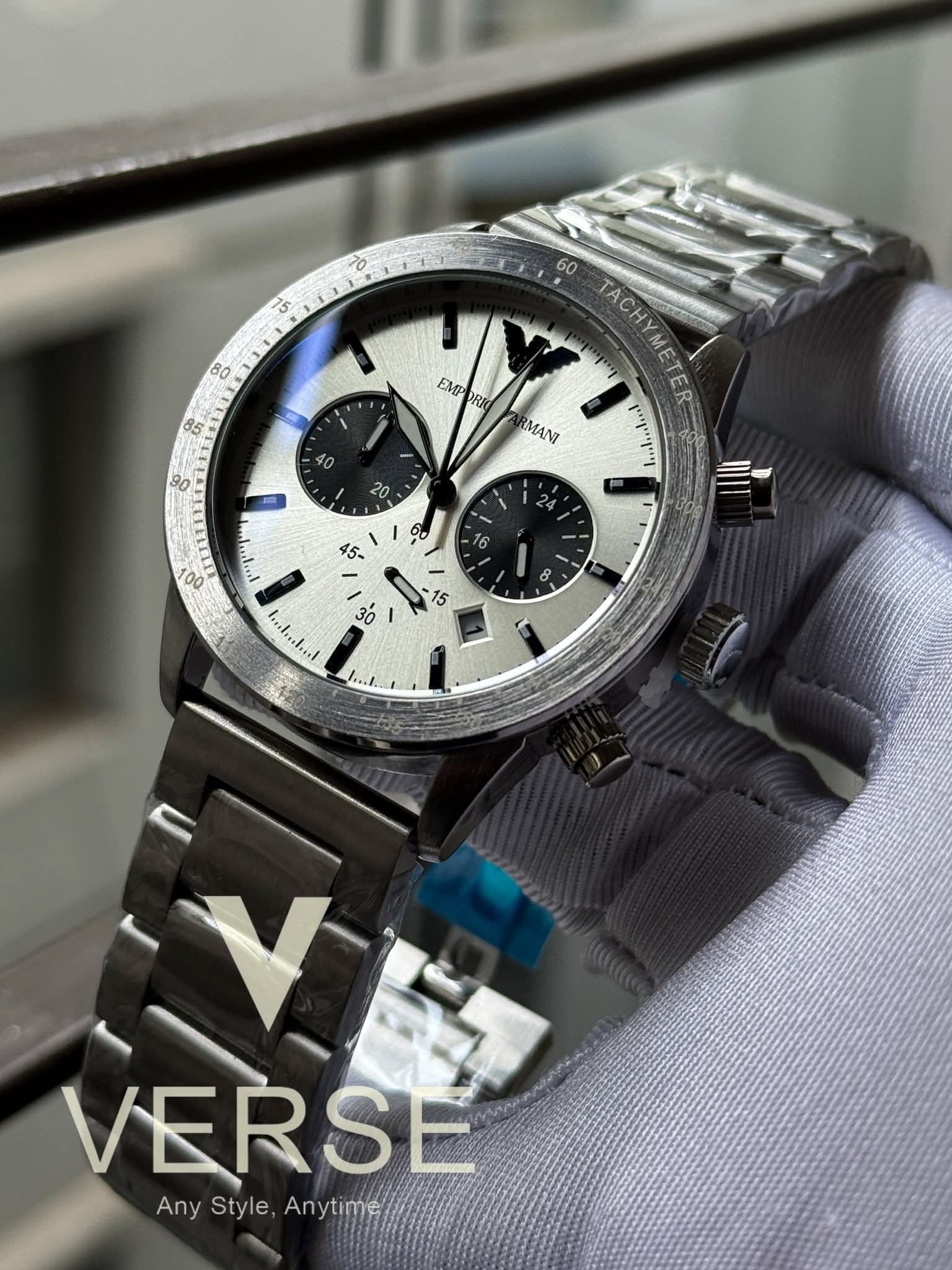 Armani Matte Silver Chain Panda Dial AA - VERSE - 