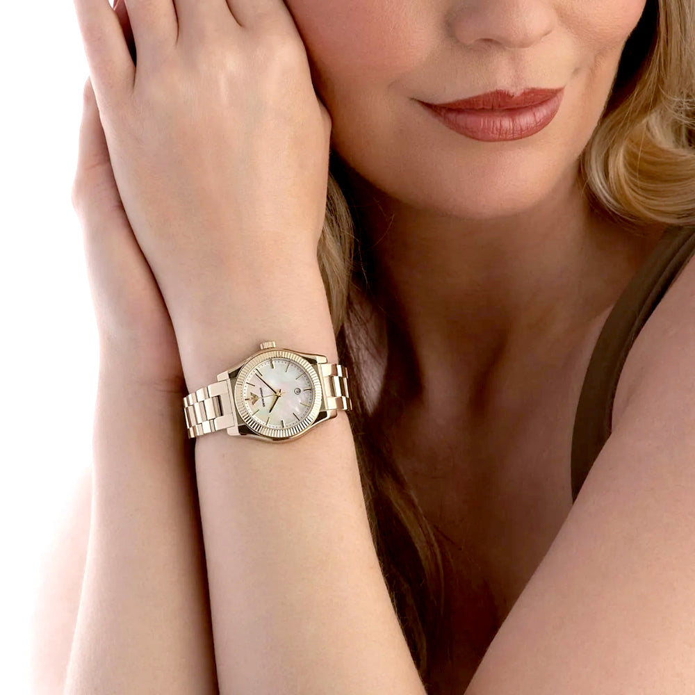 Emporio Armani Federica AR11657 White Mother-of-Pearl Dial Gold-Tone Stainless Steel Women's Watch | Emporio Armani AR11657