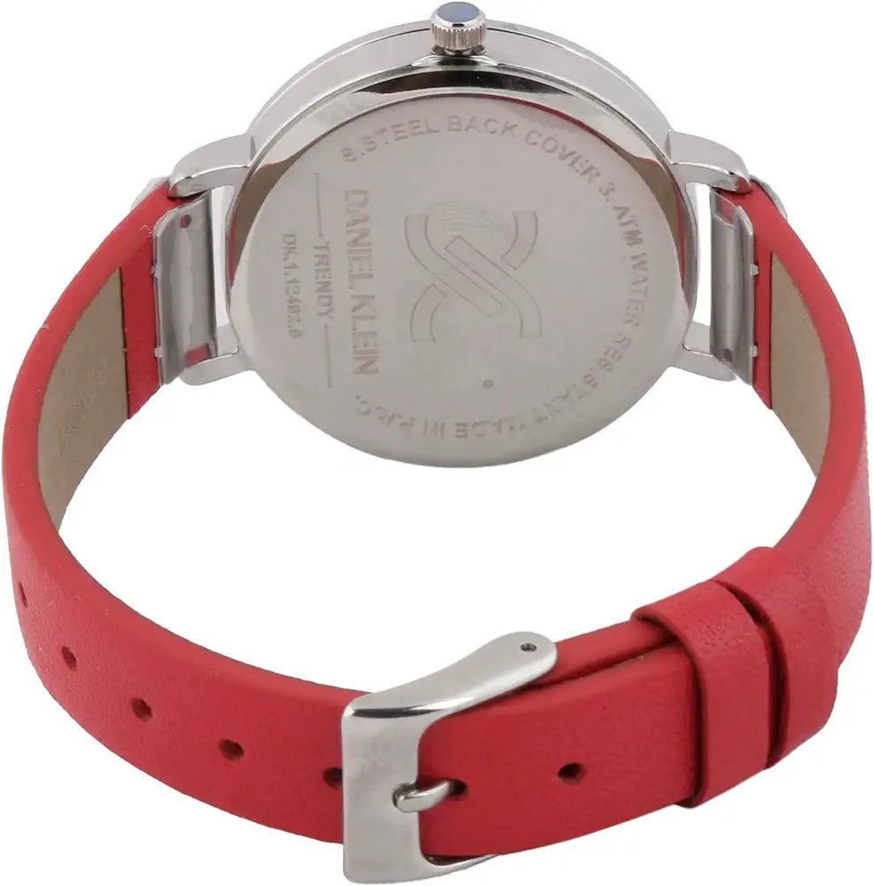 Daniel Klein DK.1.12492 - 5 Women’s Silver Textured Dial Watch with Red Leather Strap| Daniel Klein DK.1.12492 - 5 - VERSE - 