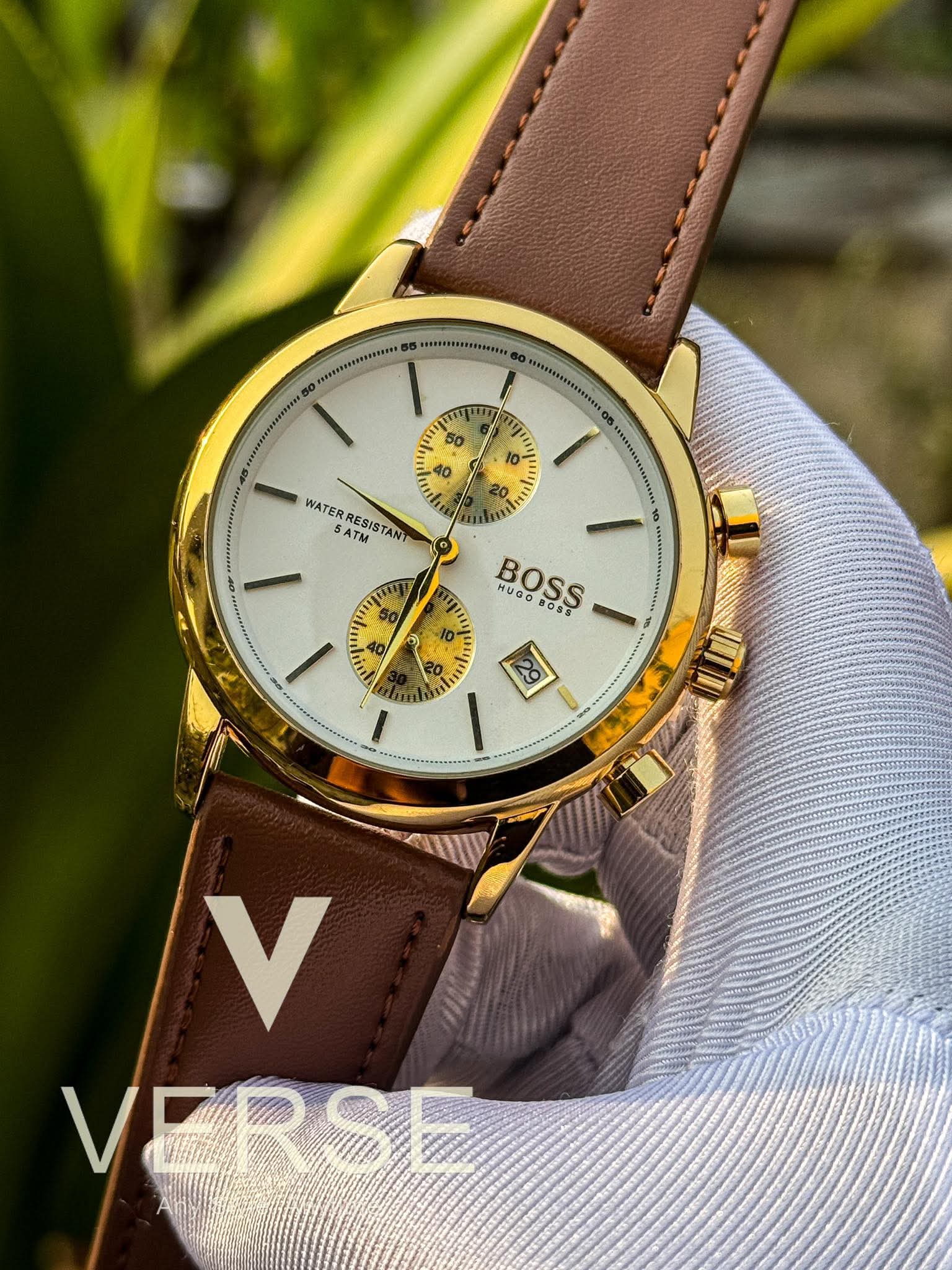 Hugo Boss Chronograph Mustard Belt Gold Case AA - VERSE - 