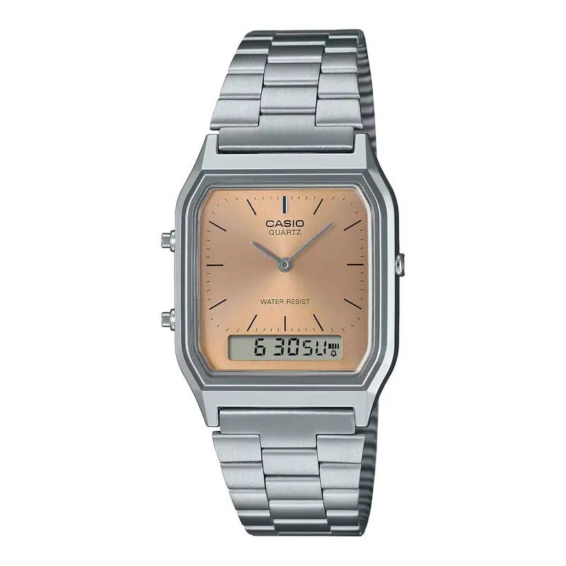 Casio AQ - 230A - 4AMQYDF Analog - Digital Salmon Dial Stainless Steel Unisex Watch | Casio AQ - 230A - 4AMQYDF - VERSE - 