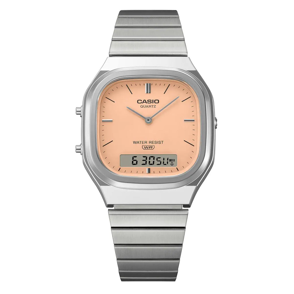 Casio Vintage AQ-240E-4ADF Salmon Pink Dial Stainless Steel Unisex Watch | Casio AQ-240E-4ADF