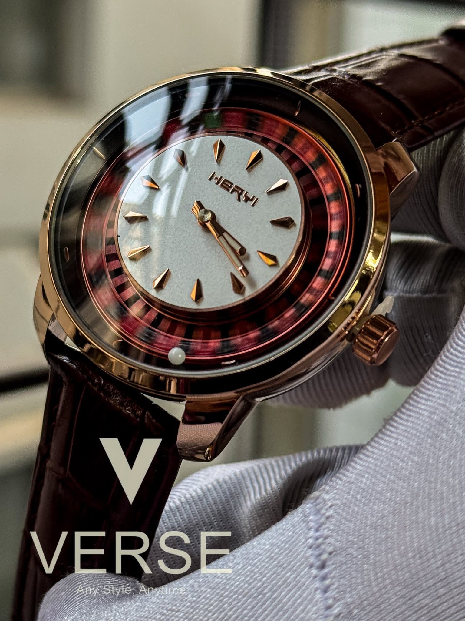 Heryi Casino Royal Roulette Brown Belt Rose - Gold Case White Dial - VERSE - 