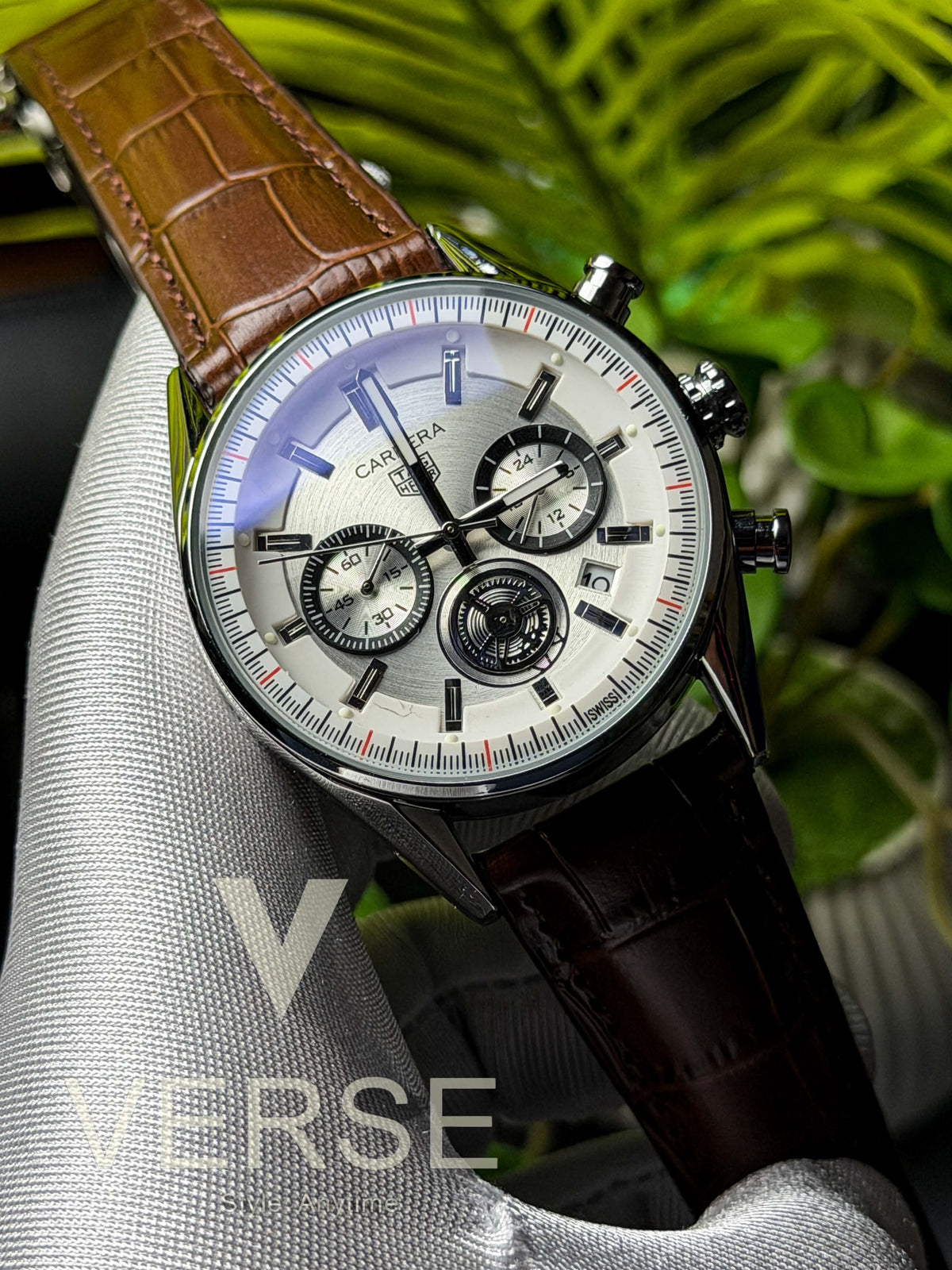 TAG Heuer Carrera “Glassbox Tourbillon” Chronograph | White Dial Brown Leather - ( Double A )