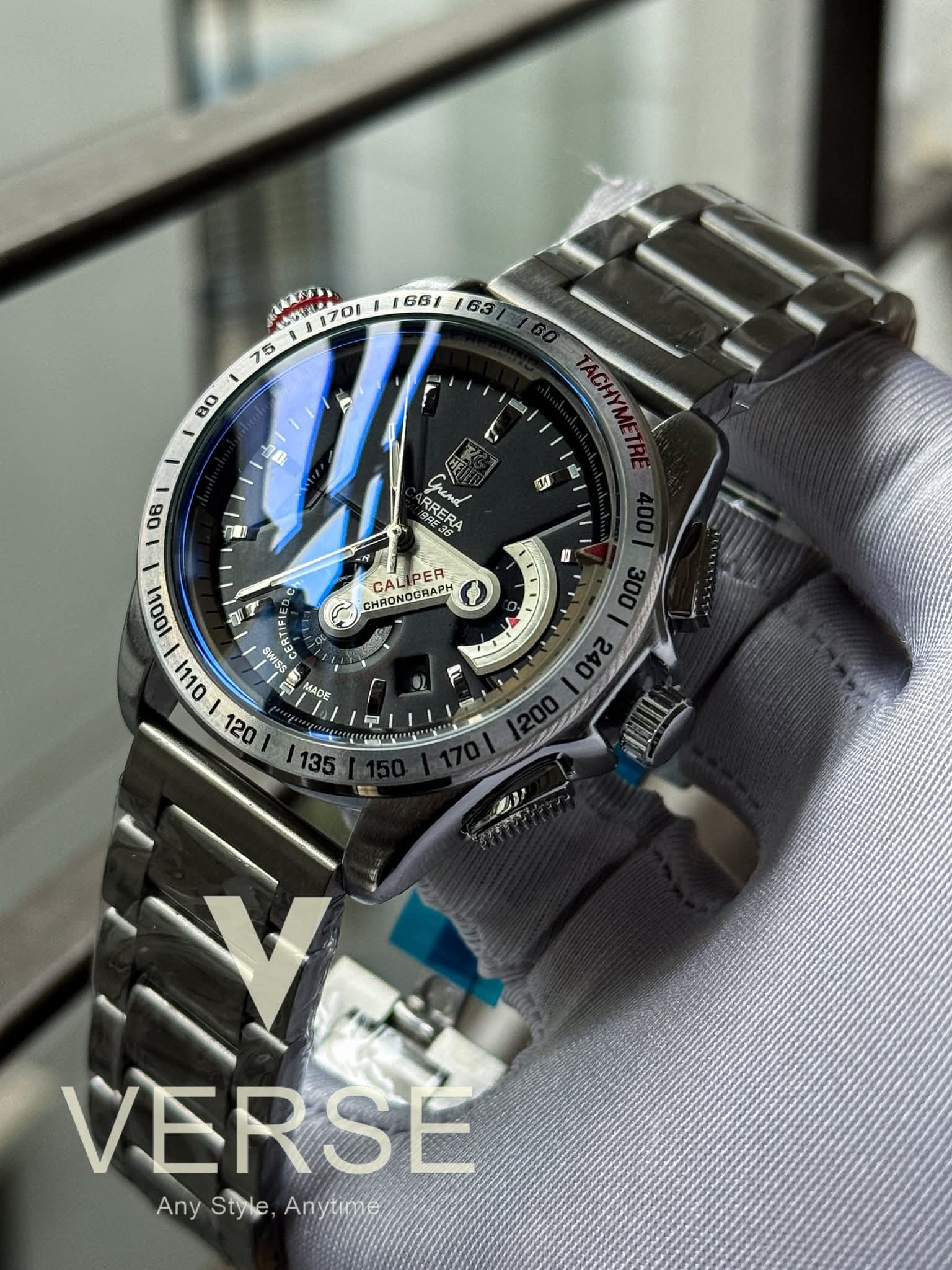 TAGHEUER Calibre 36 Silver Chain Black Dial AA - VERSE - 