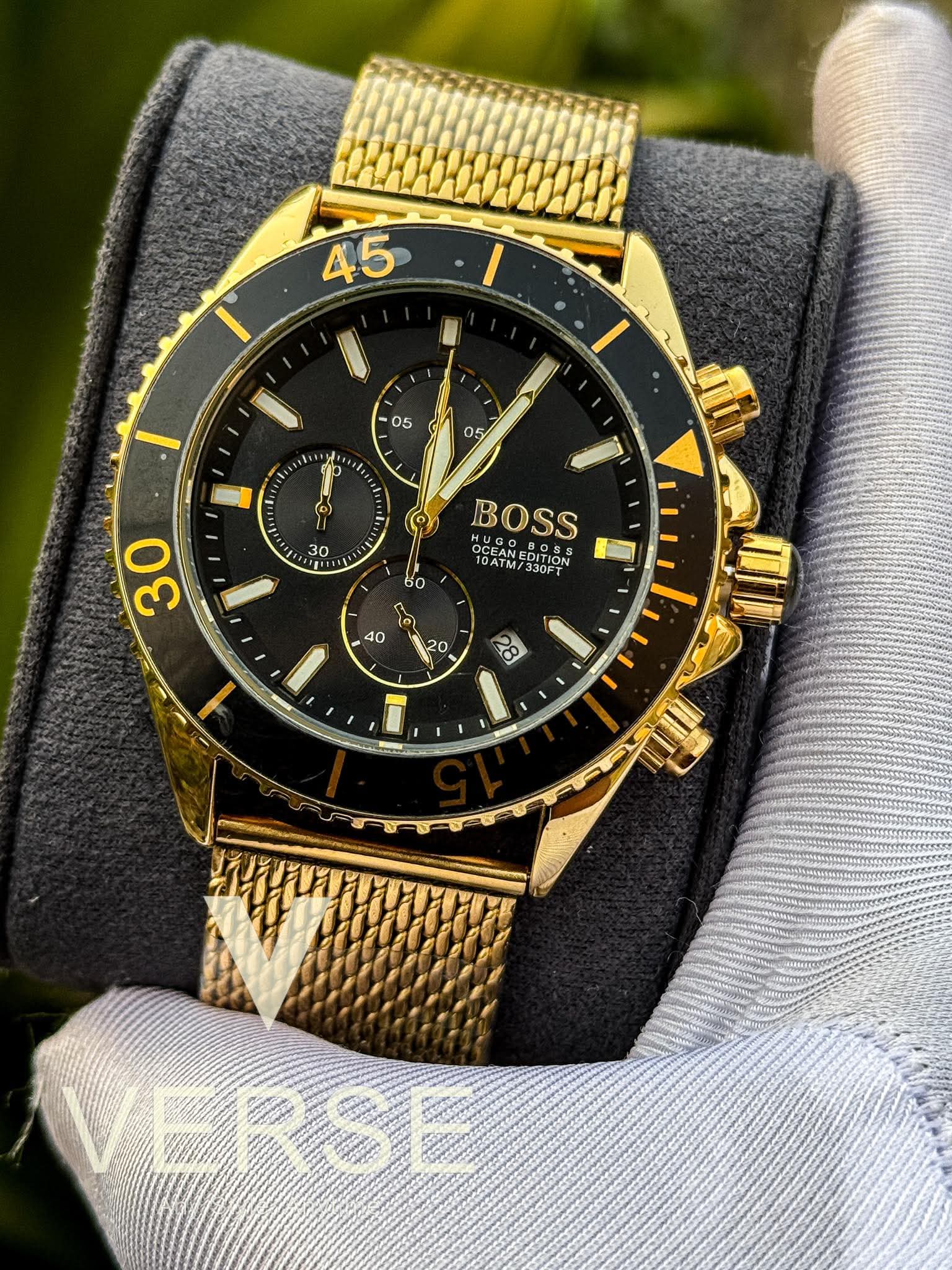 Hugo Boss Ocean Edition Chronograph Golden Mesh Chain Black Dial AA - VERSE - 