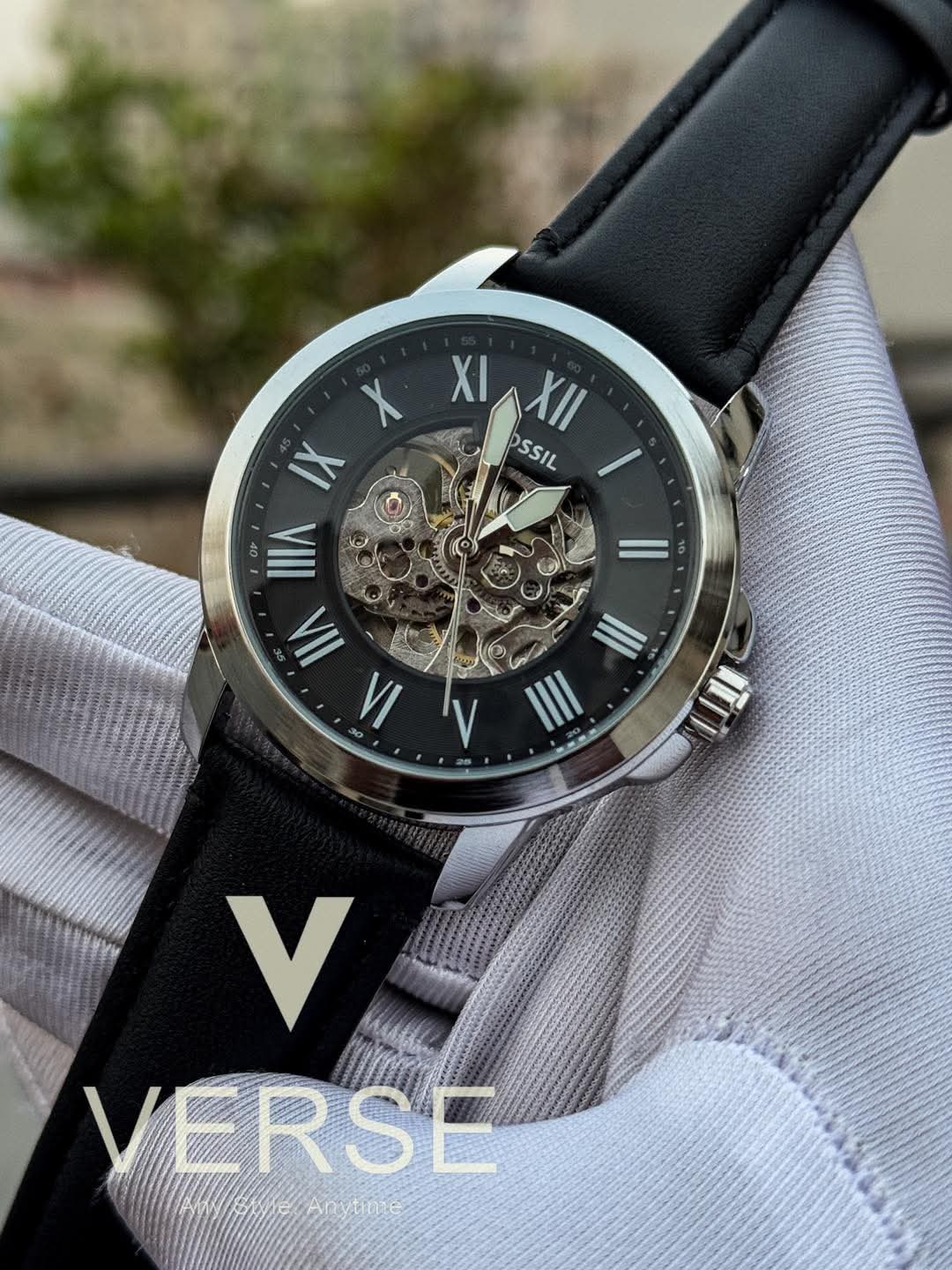 Fossil Automatic Black Belt Silver Case Black Dial AA - VERSE - 