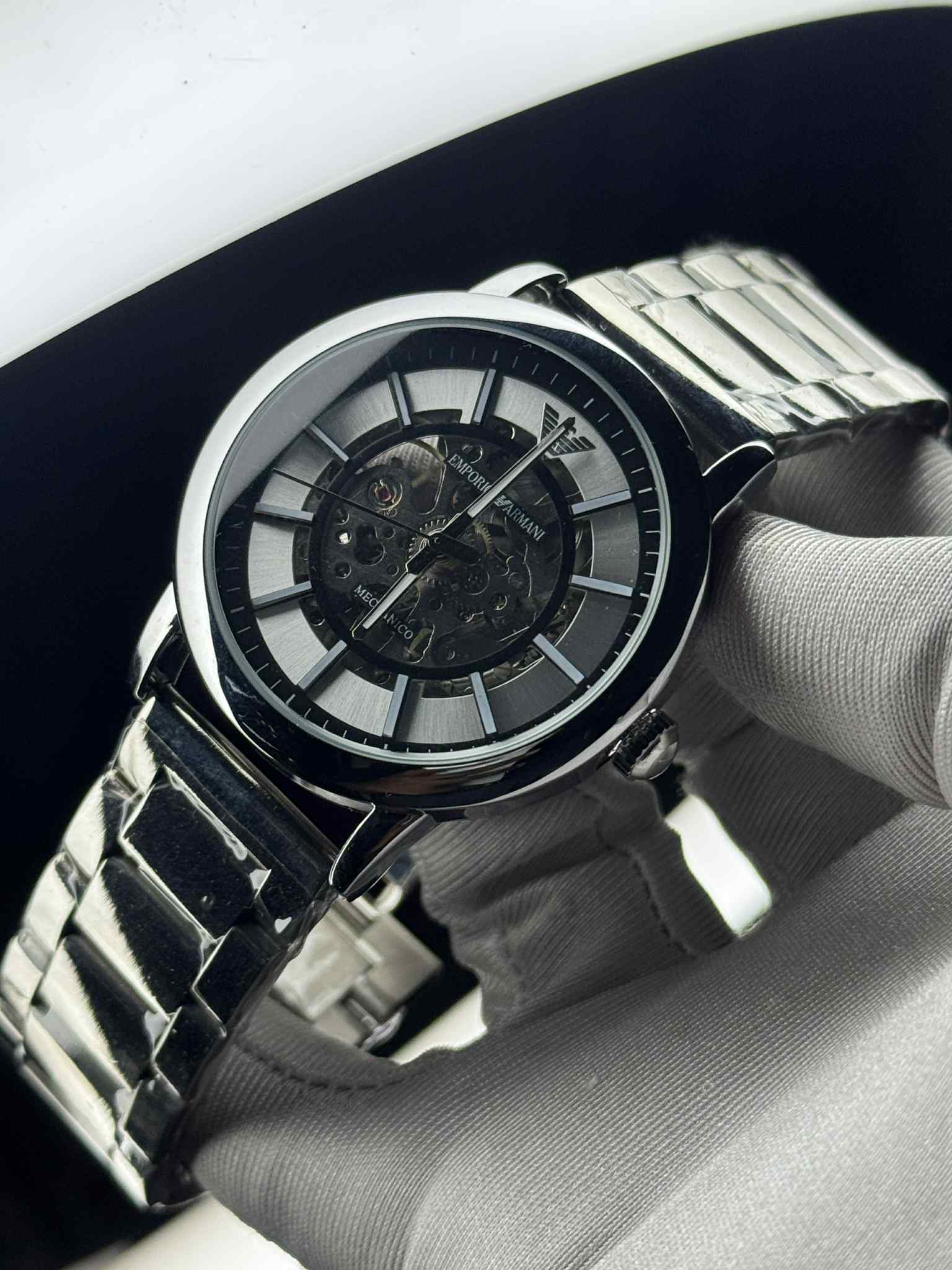 Emporio Armani Meccanico Automatic Black Chain White Dial Black Body AA - VERSE - 