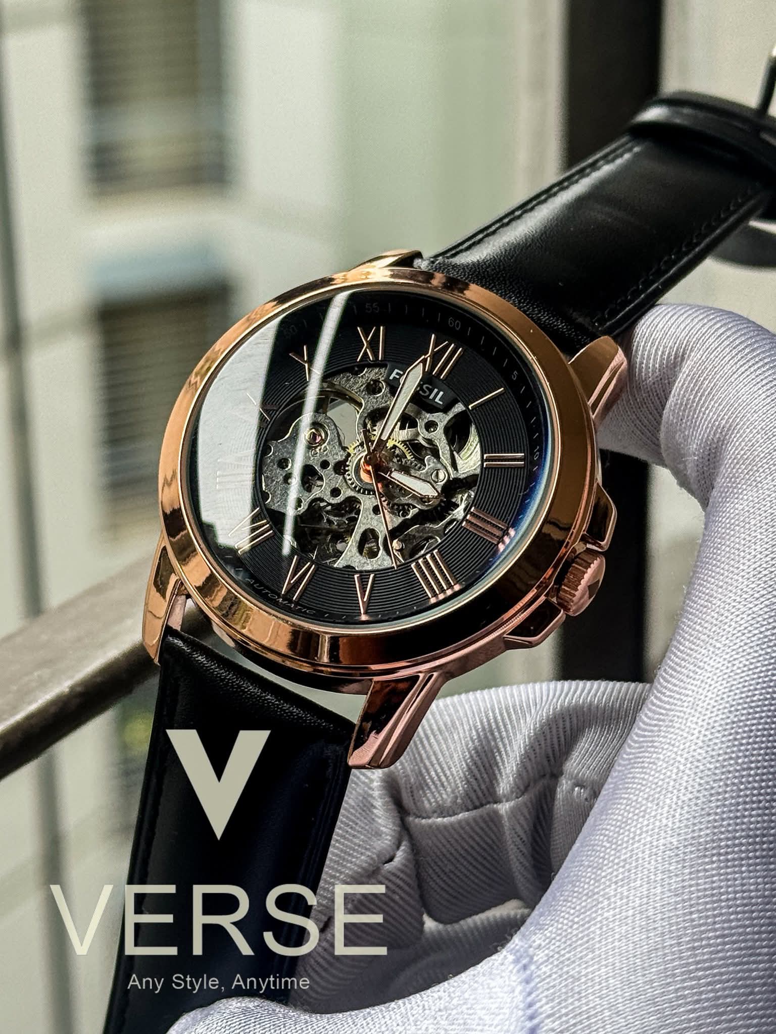 Fossil Automatic Black Belt Rose Gold AA - VERSE - 