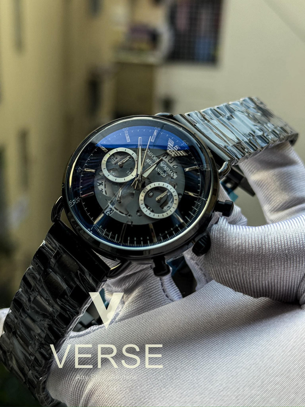Armani Oval Meccanico Black Chain Blue Dial AA - VERSE - 