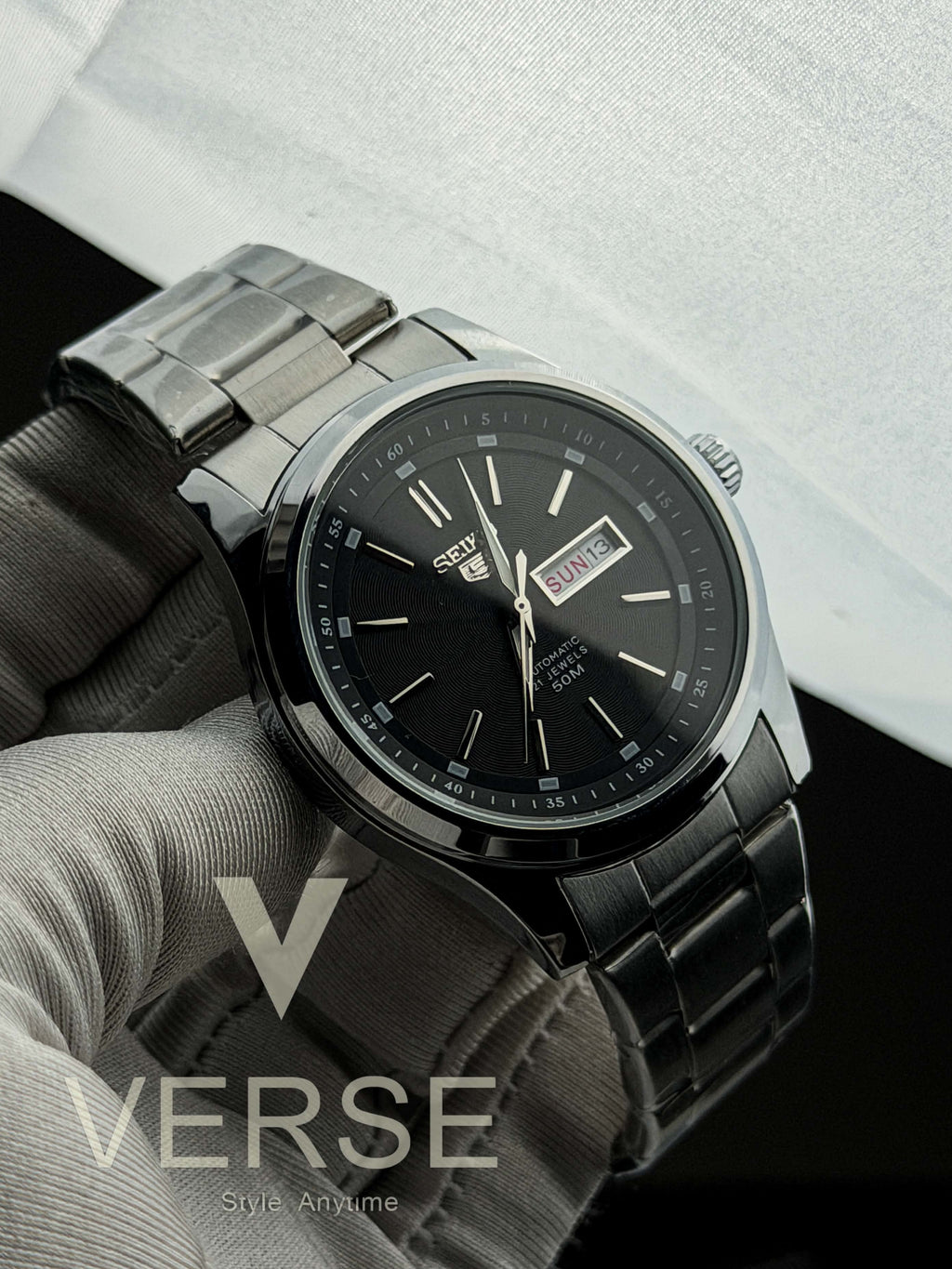 Seiko 5 SNKM87K1 "DressKX" Quartz | Sun Black Dial - ( Double A )