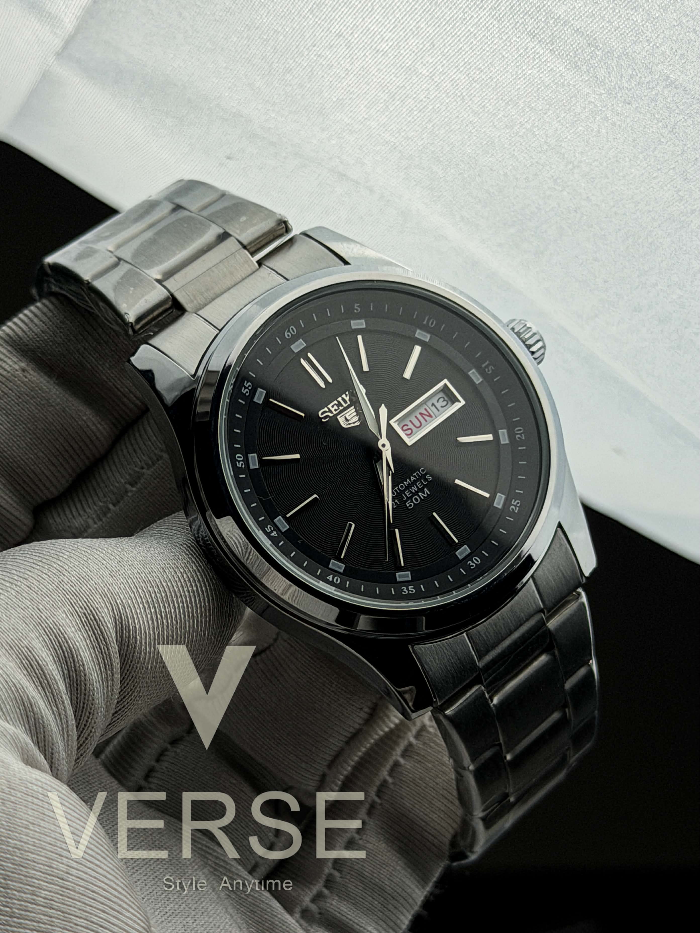 Seiko 5 SNKM87K1 "DressKX" Quartz | Sun Black Dial - ( Double A )