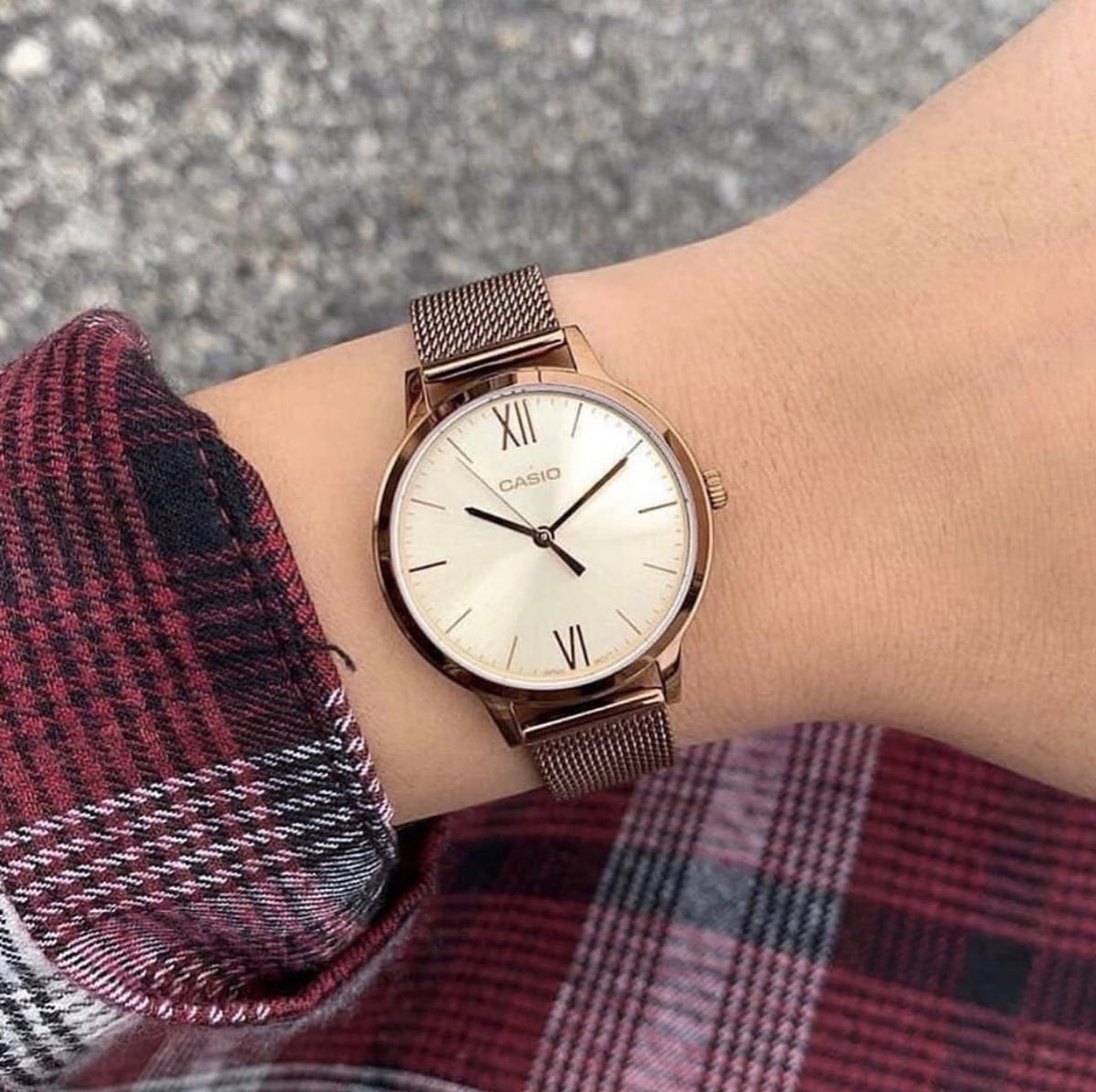 Casio LTP-E157MR-9ADF Rose Gold Dial Rose Gold Stainless Steel Mesh Women's Watch | Casio LTP-E157MR-9ADF