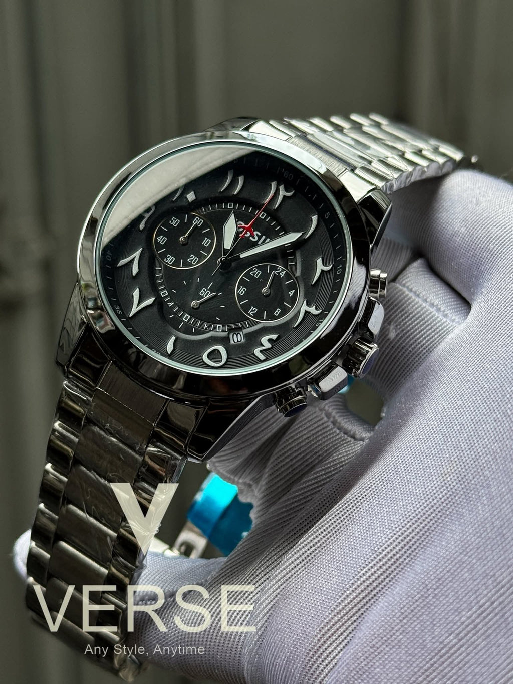 Fossil Grant Chronograph Arabic Dial Silver Chain AA - VERSE - 