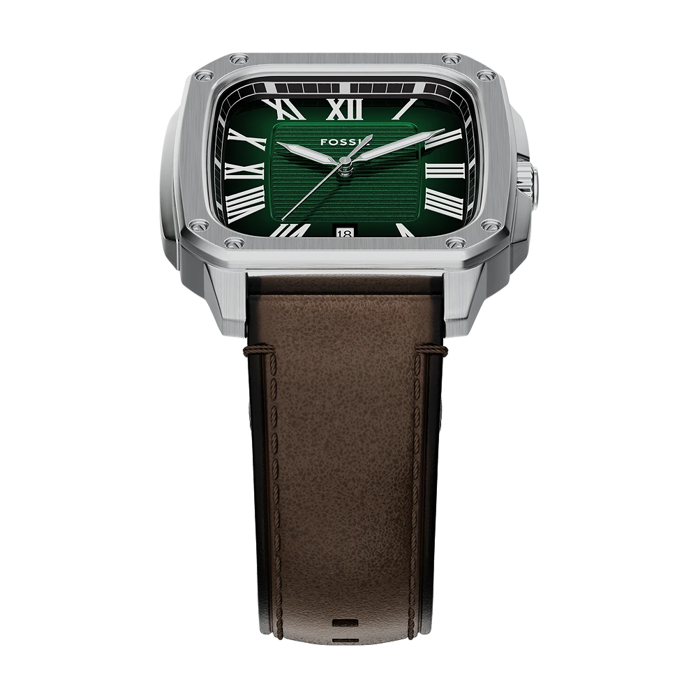 Fossil Crosby Three-Hand Date Satin Green Dial Brown Leather Men's Watch | Fossil FS6150