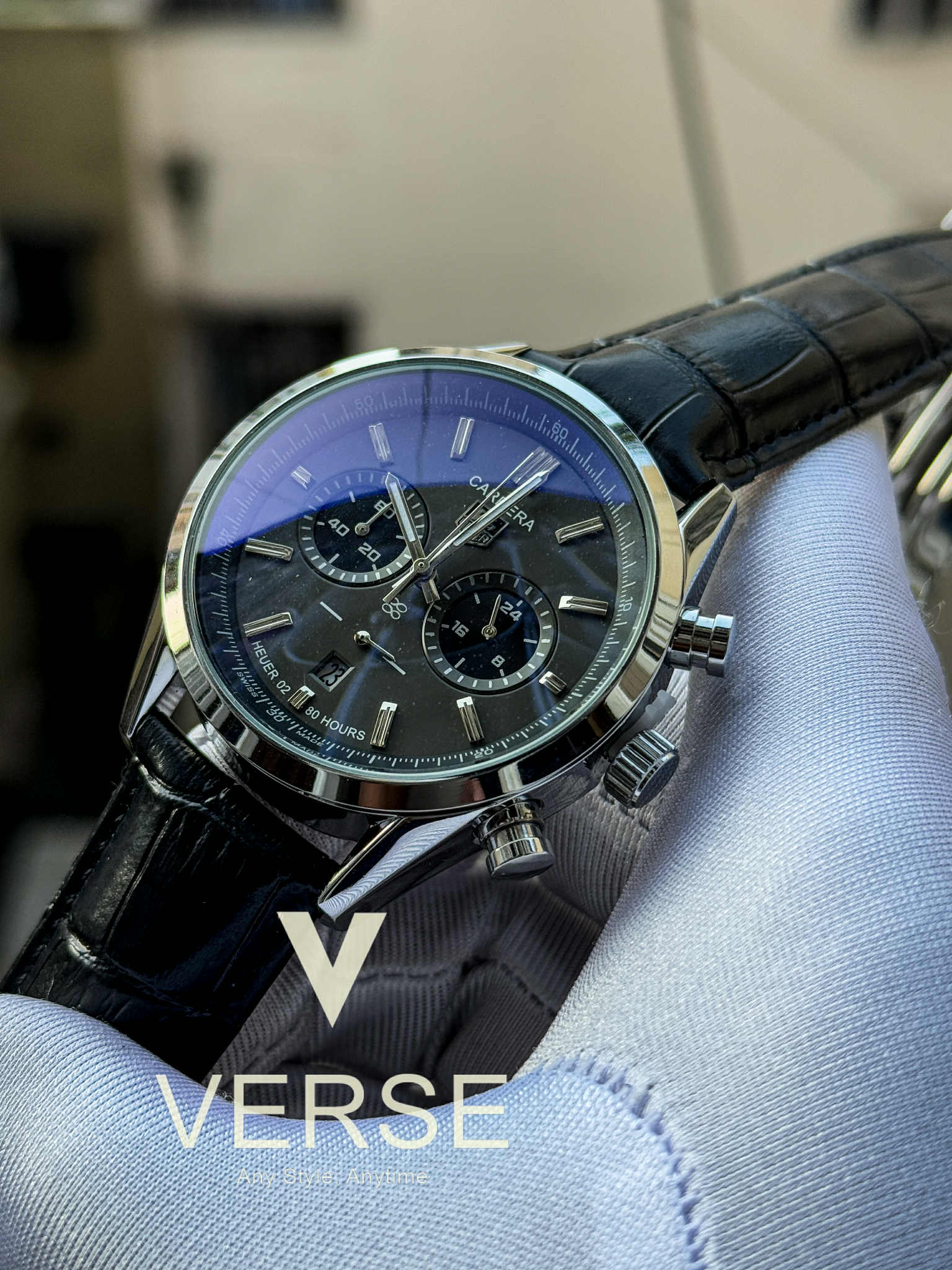 TAG Heuer Carrera Chronograph Black Belt Grey Dial Black Sub AA - VERSE - 