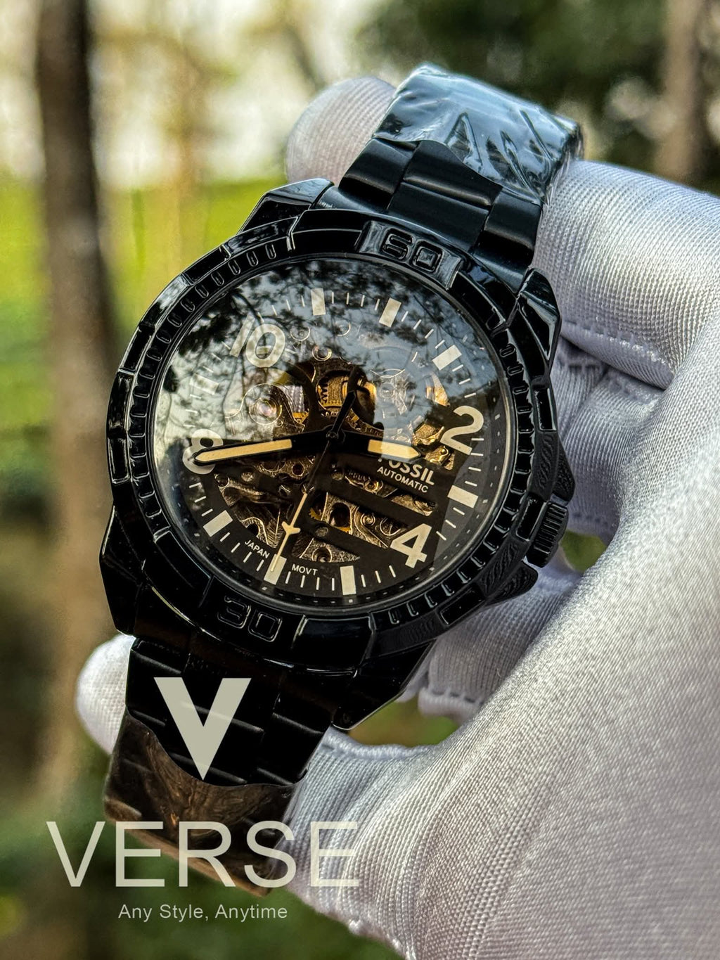 Fossil Bronson Automatic Black Stainless Steel Watch | Warm Brown - Tinted Dial AA - VERSE - 