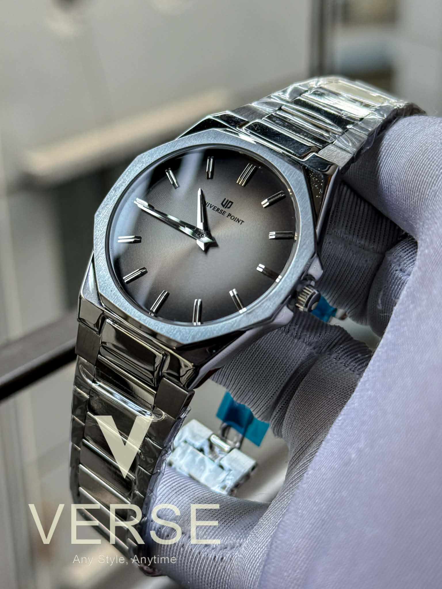 UNIVERSE POINT Slim Octagonal – Silver Chain Grey Gradient Dial | UP3949 - 088B - VERSE - 