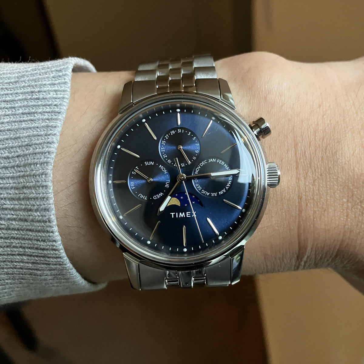 Timex Marlin Moon Phase Multifunction 40mm Navy Blue Dial Stainless Steel Men's Watch | Timex TWEG26802