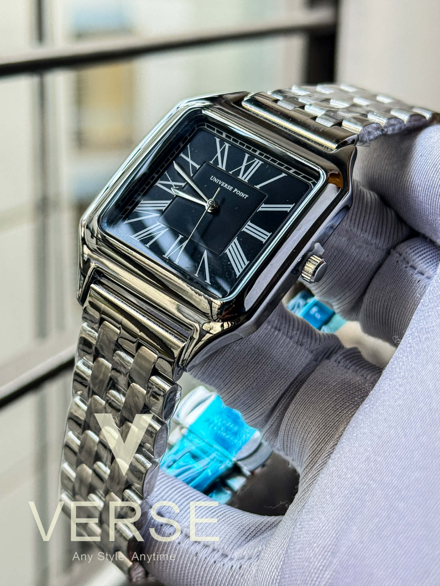 UNIVERSE POINT Santos Stainless Steel Watch – Black Roman Dial | UP3949 - 2344 - VERSE - 