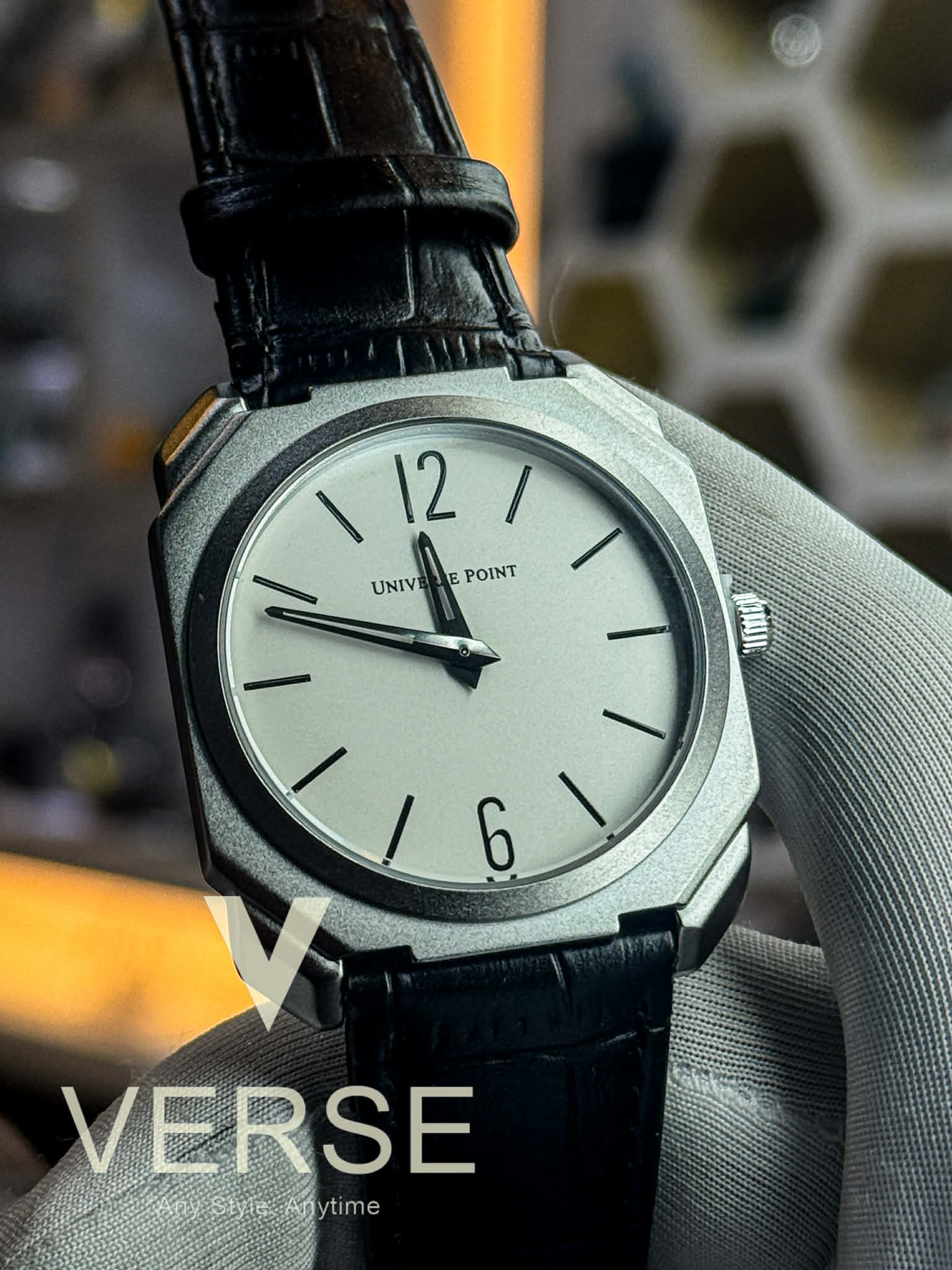 Universe Point Slim UP1988 - 1205 Men’s Quartz Watch Black Belt White Dial - VERSE - 