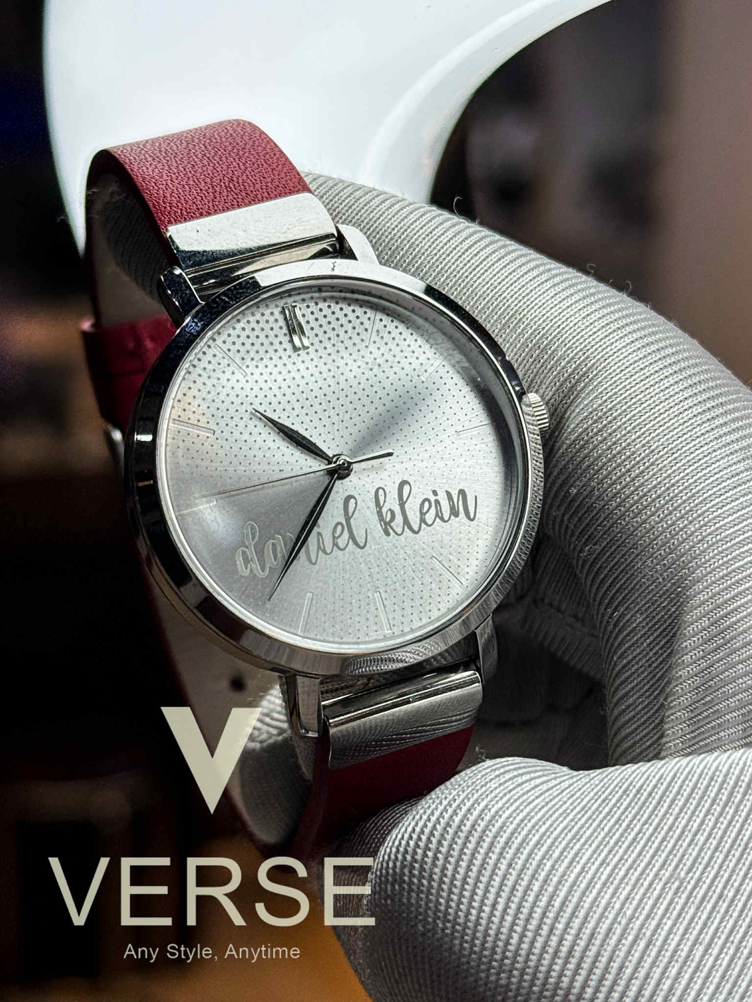 Daniel Klein DK.1.12492 - 5 Women’s Silver Textured Dial Watch with Red Leather Strap| Daniel Klein DK.1.12492 - 5 - VERSE - 