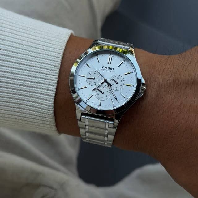 Casio Enticer MTP-V300D-7AUDF Opaline White Dial Stainless Steel Men's Multifunction Watch | Casio MTP-V300D-7AUDF