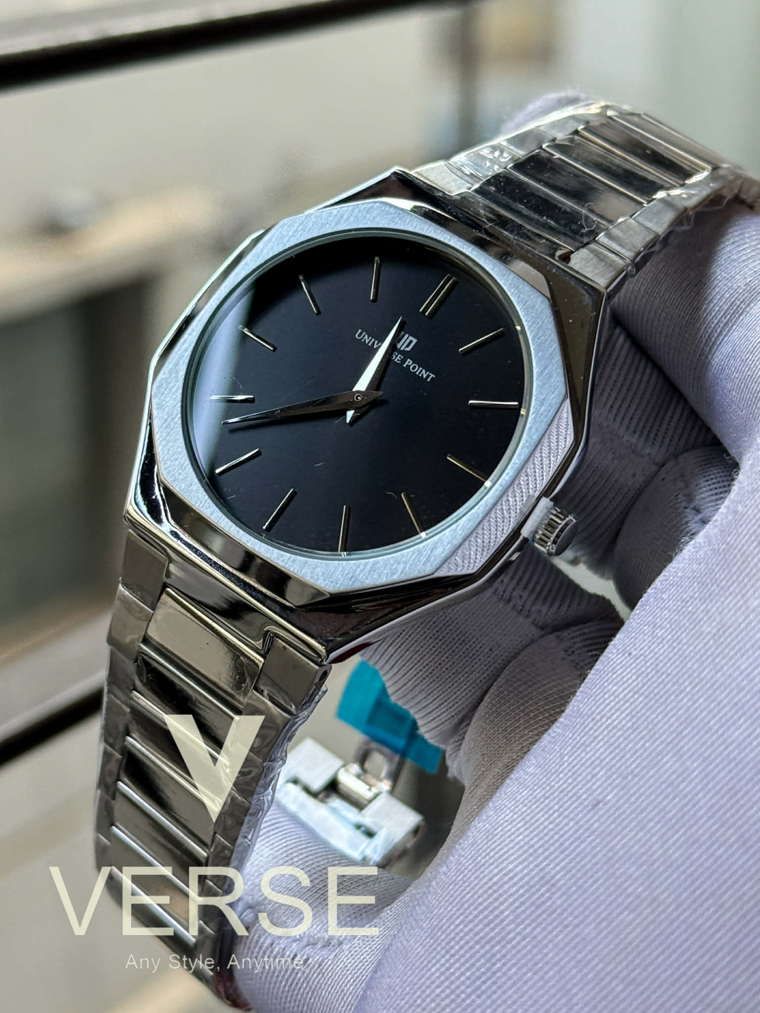 UNIVERSE POINT Octagonal Case – Silver Chain Black Dial | UP3949 - 2496 - VERSE - 