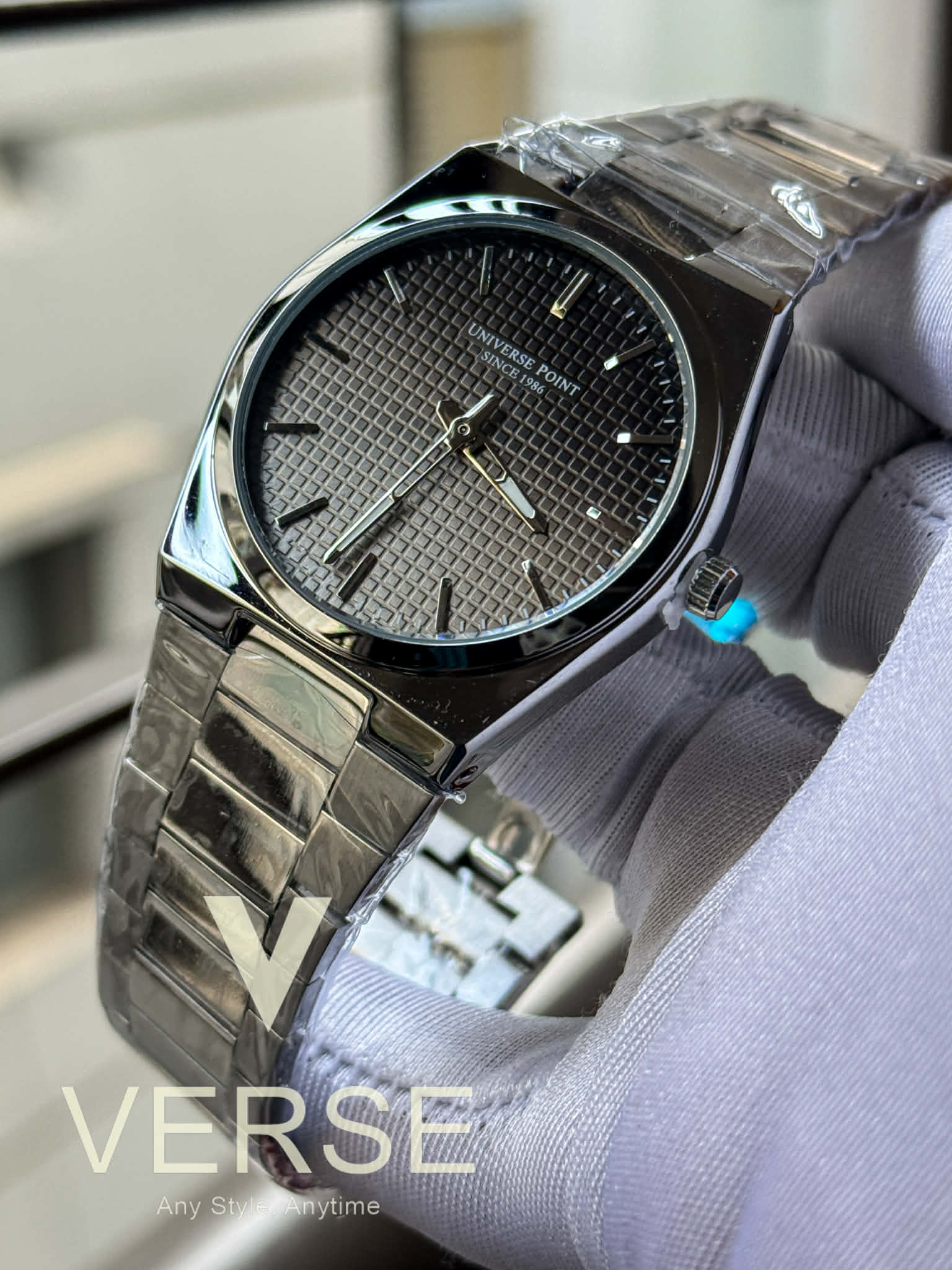 UNIVERSE POINT Slim Stainless Steel Watch – Gradient Grey Waffle Dial | UP3949 - 23708 - VERSE - 
