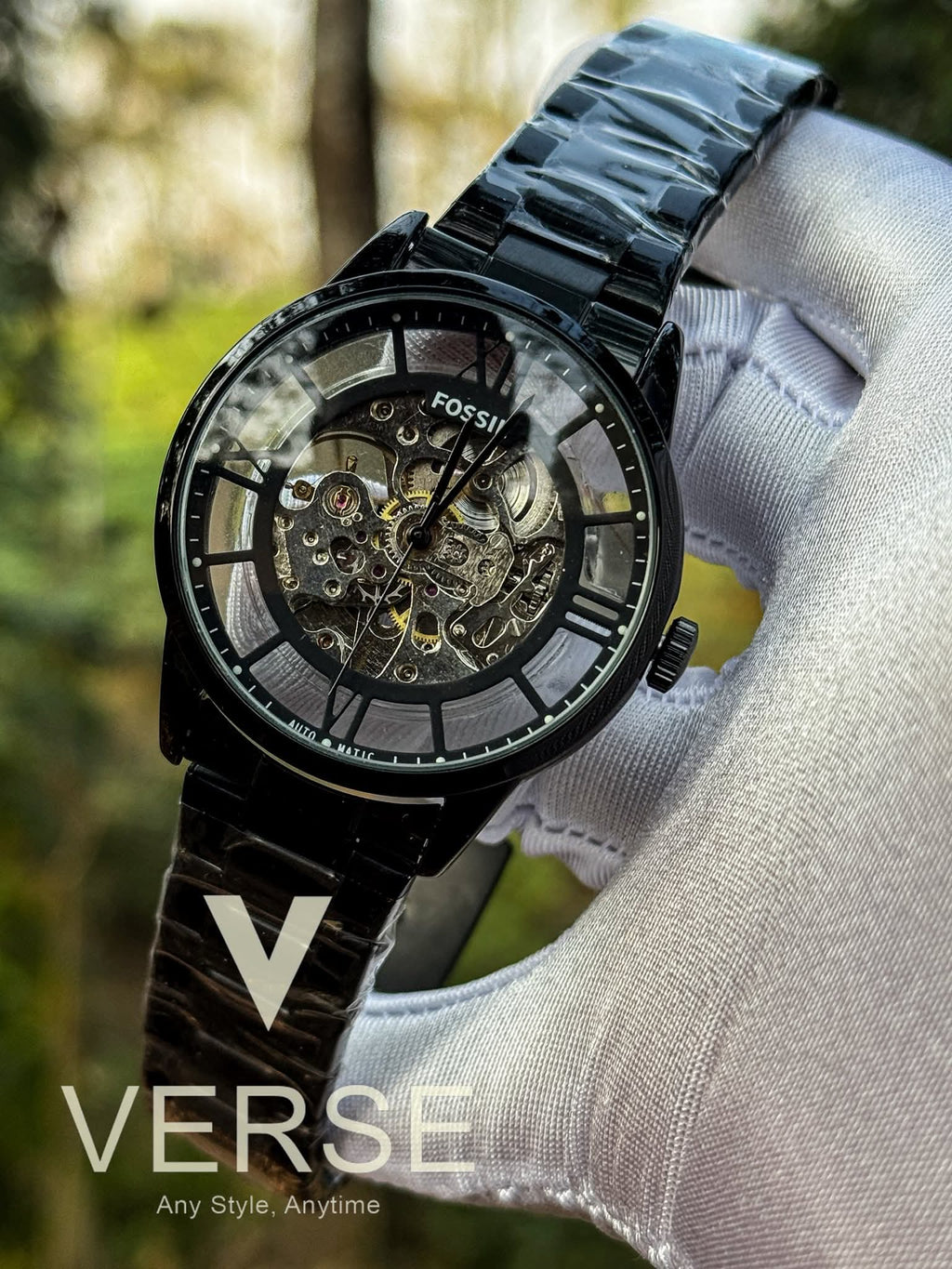 Fossil Townsman Automatic Skeleton Black Stainless Steel Watch | Grey - Tinted Dial AA - VERSE - 