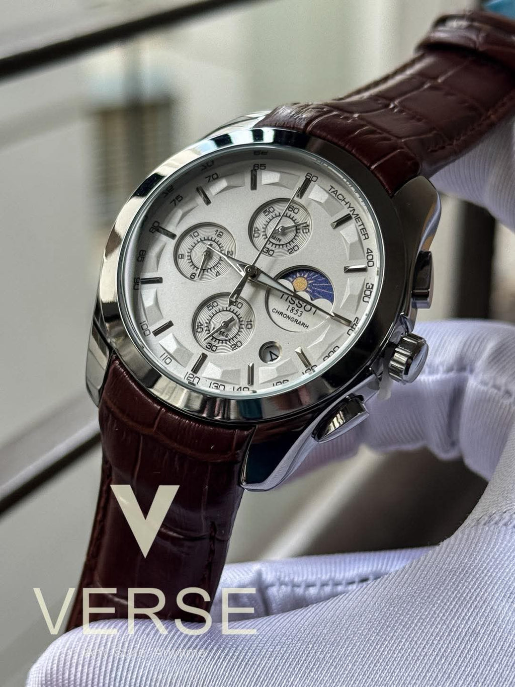 Tissot Couturier Chronograph Moonphase Brown Belt White Dial AA - VERSE - 