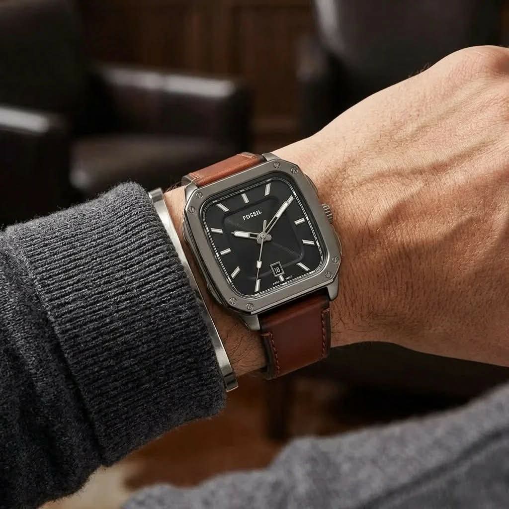 Fossil Inscription Three-Hand Date Anthracite Black Dial Brown Leather Men's Watch | Fossil FS5934