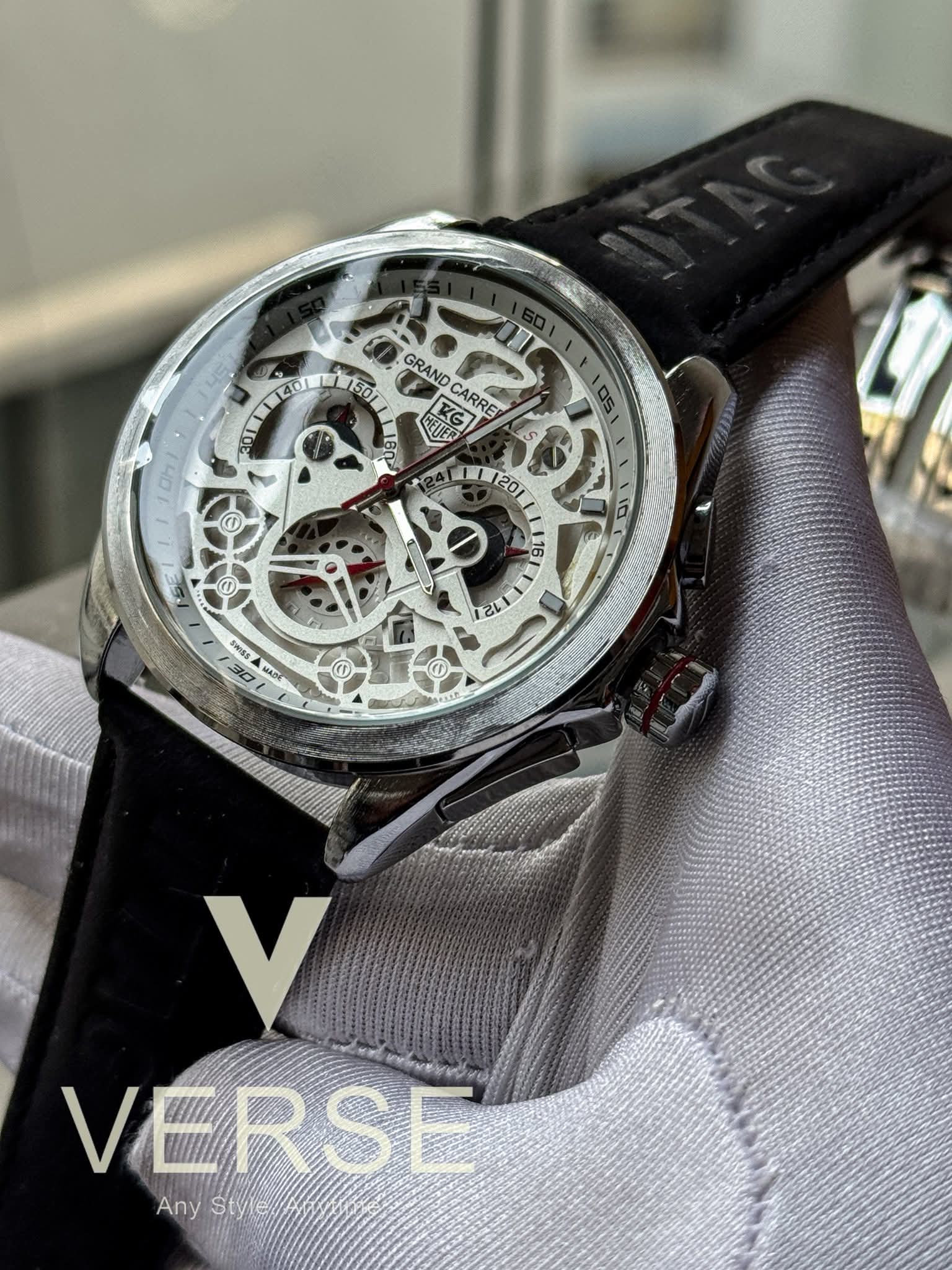 TAG Heuer Grand Carrera RS Chronograph Black Belt White Dial AA - VERSE - 