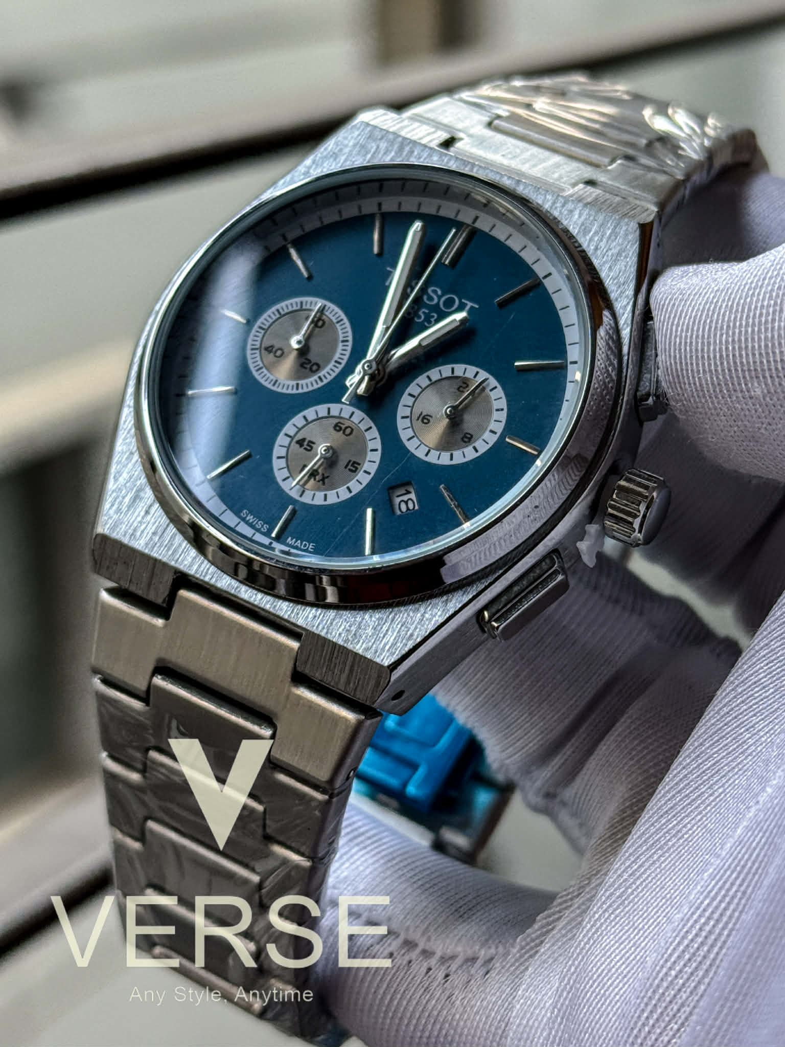 Tissot PRX Chronograph Silver Chain Blue Dial AA - VERSE - 