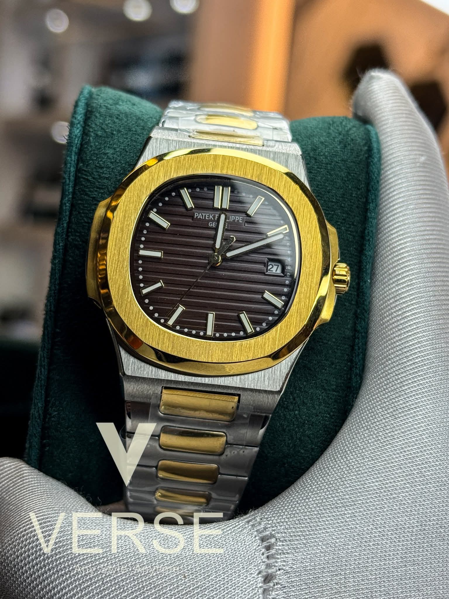 Patek Philippe Nautilus Automatic Two - Tone Yellow Gold - Brown Dial Triple A - VERSE - 