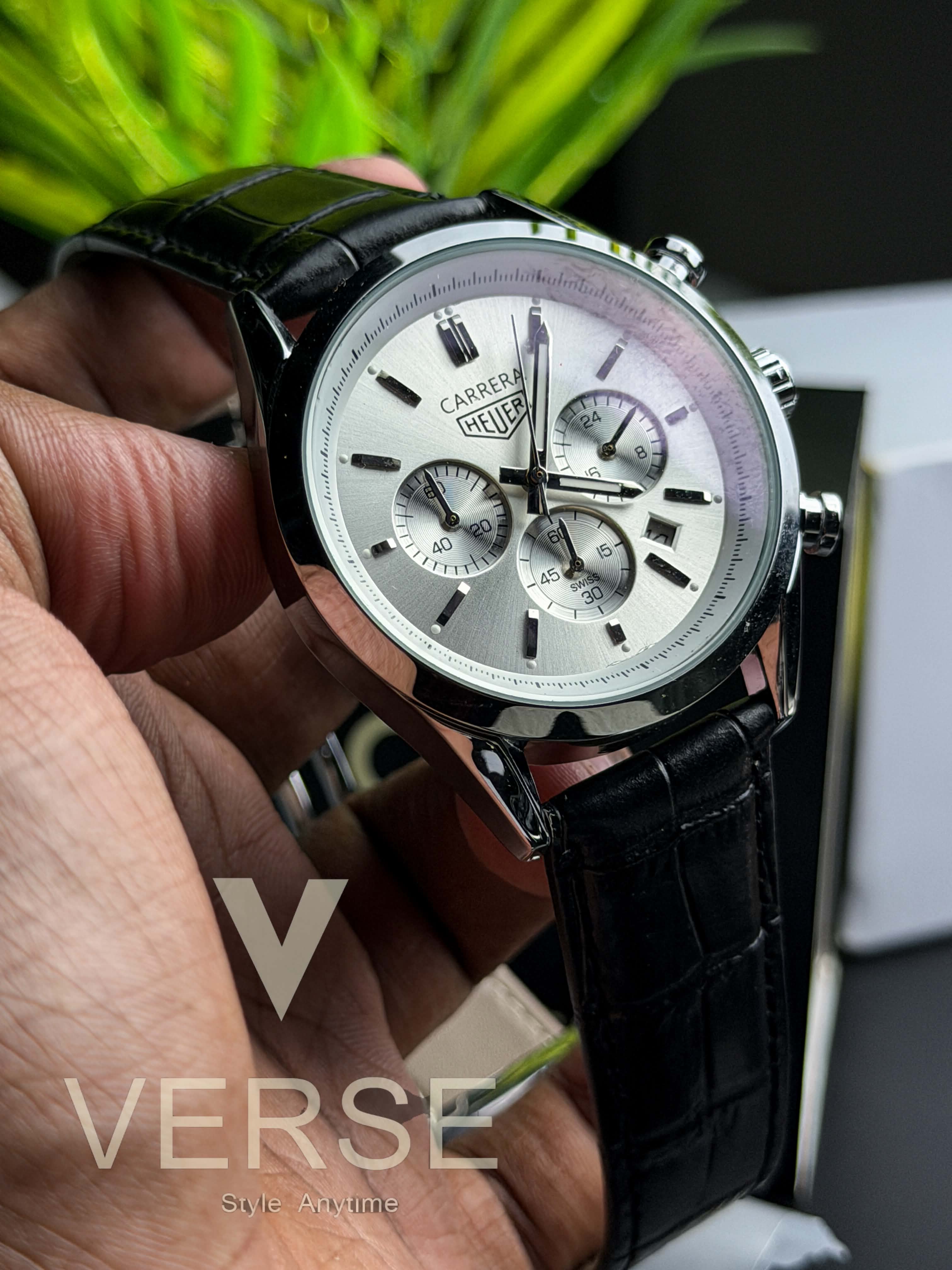 TAG Heuer Carrera Chronograph V2 - White Dial Black Leather ( Double A )