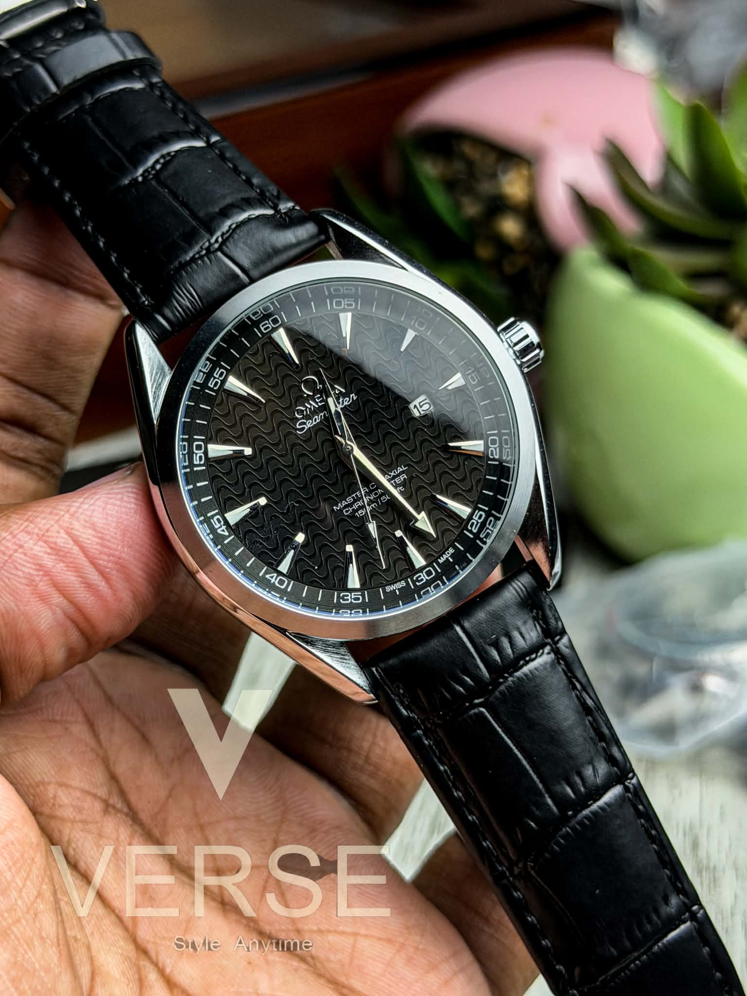 Omega Seamaster AquaTerra "Flinqué Waves" | Black Dial Black Leather - ( Double A )