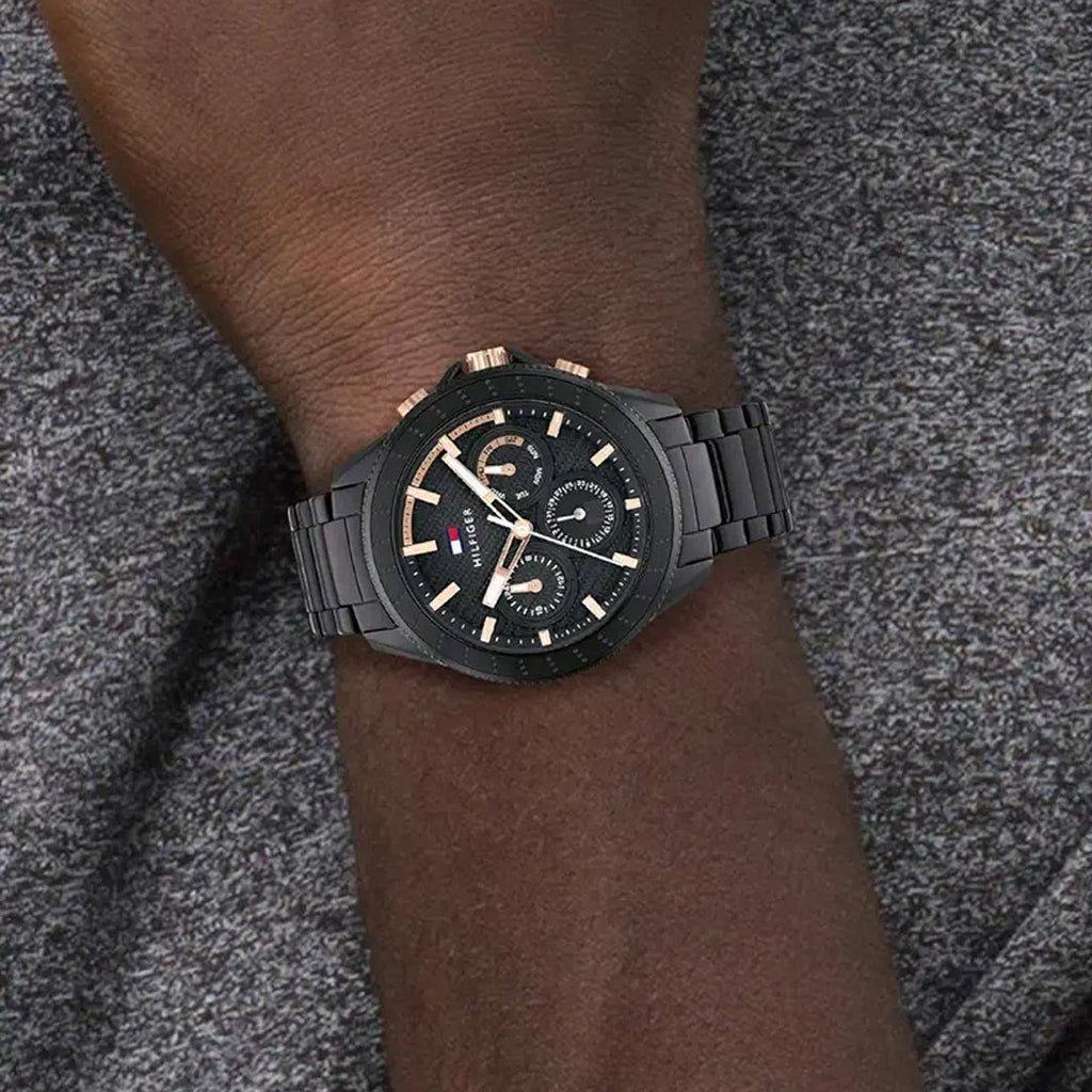 Tommy Hilfiger Aiden Multifunction Black Dial Black Stainless Steel Men's Watch | Tommy Hilfiger 1791858