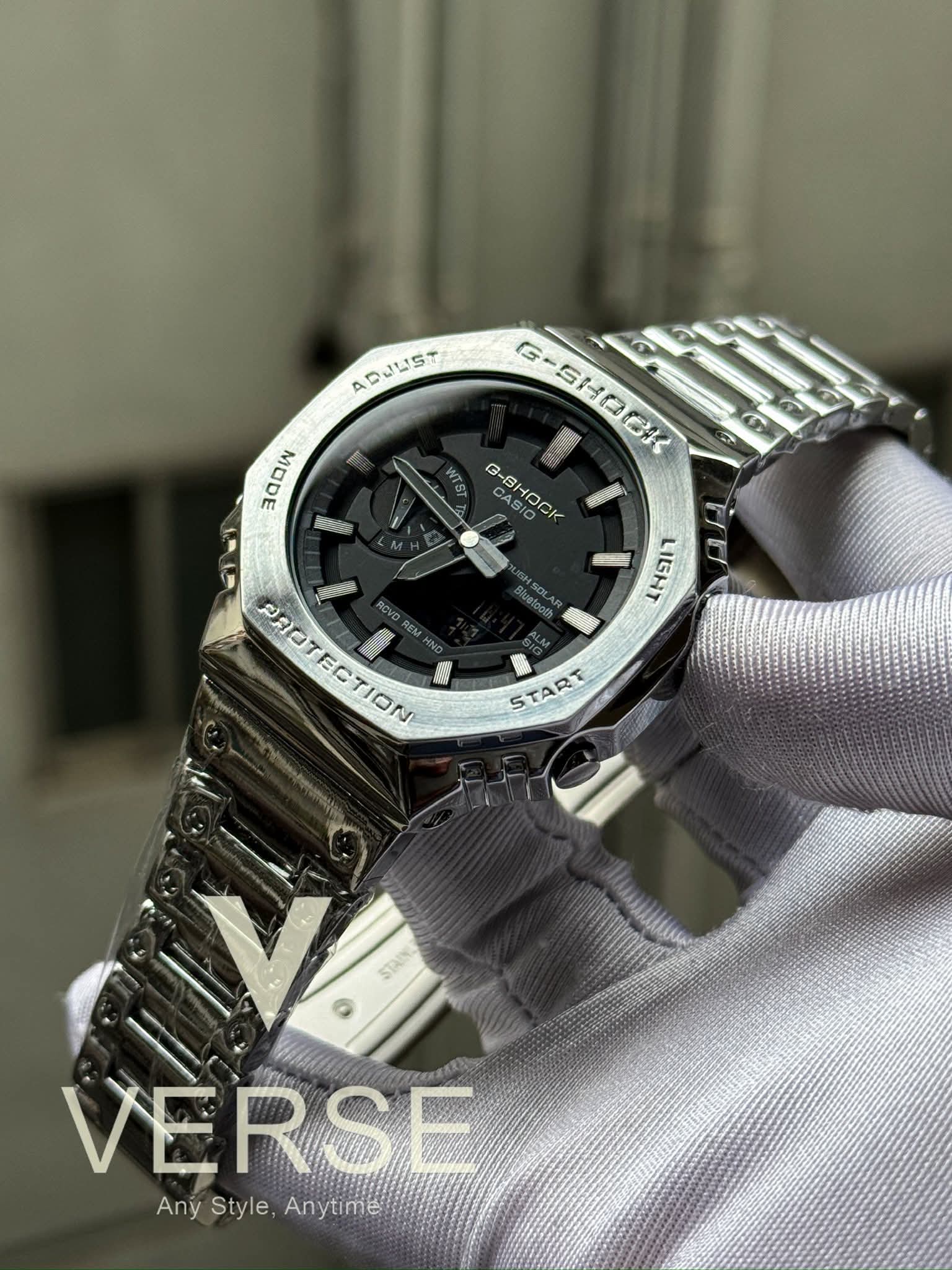 Casio G - Shock GM - B2100D - 1A Silver Chain Black Dial Triple A - VERSE - 
