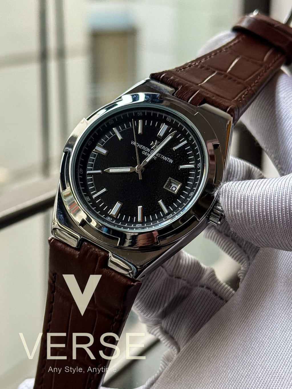 Vacheron Constantin Overseas Quartz Brown Belt Black Dial AA - VERSE - 