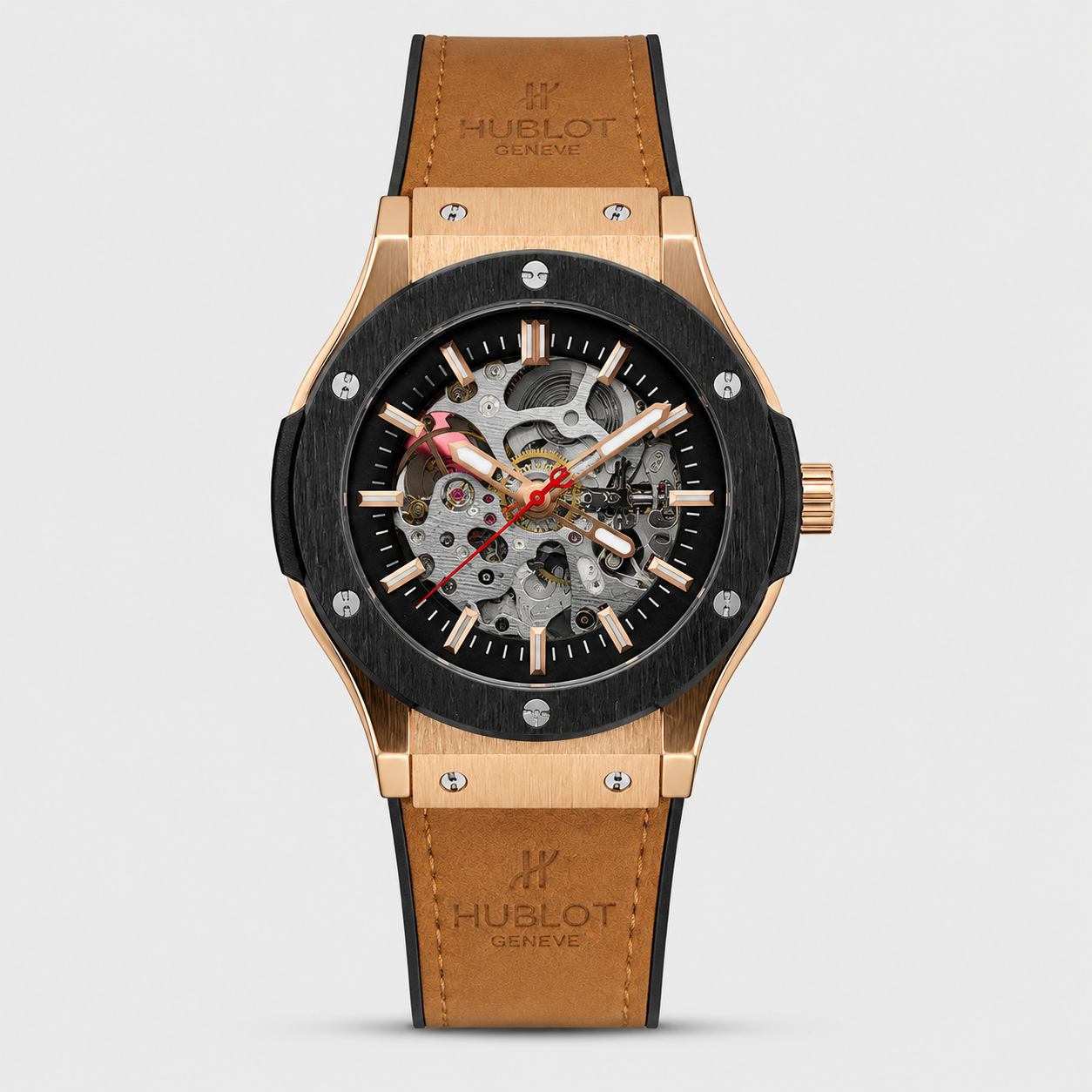 Hublot CF Automatic | Tan Brown Belt RG Case Black Bezel - ( Double A )