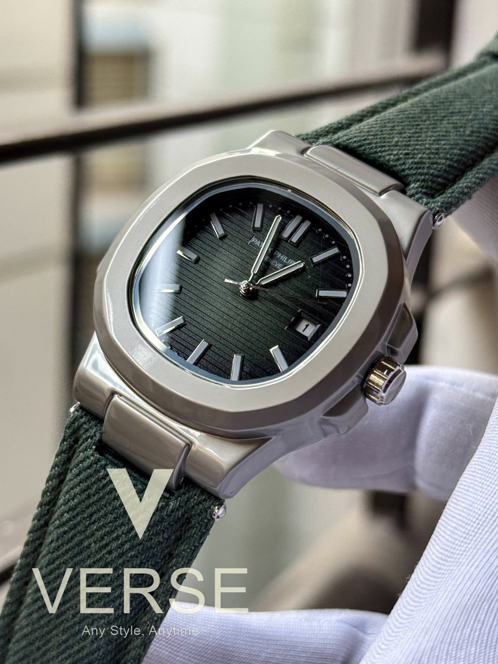Patek Philippe Nautilus Denim Quartz | Olive Green Fumé Dial - AA - VERSE - 