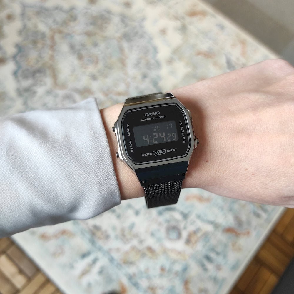 Casio Vintage A168WEMB - 1BDF Digital Black Dial Mesh Band Unisex Watch | Casio A168WEMB - 1BDF - VERSE - 
