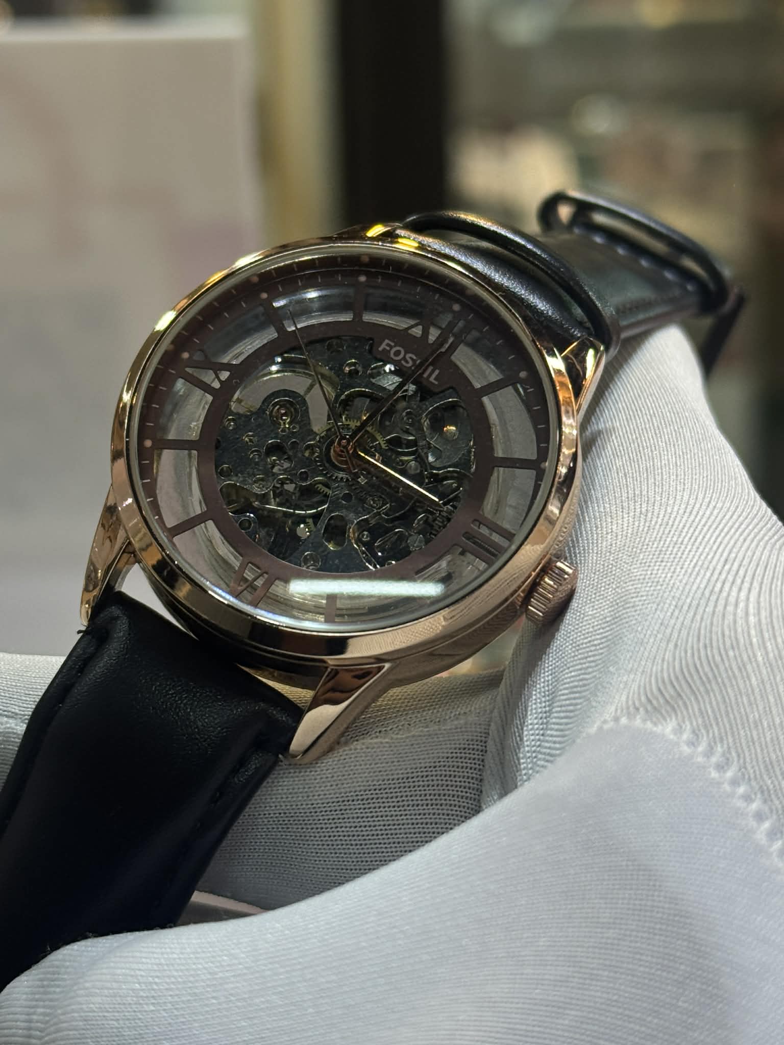 Fossil Automatic Black Belt Skeleton Dial Rose Gold Case AA - VERSE - 