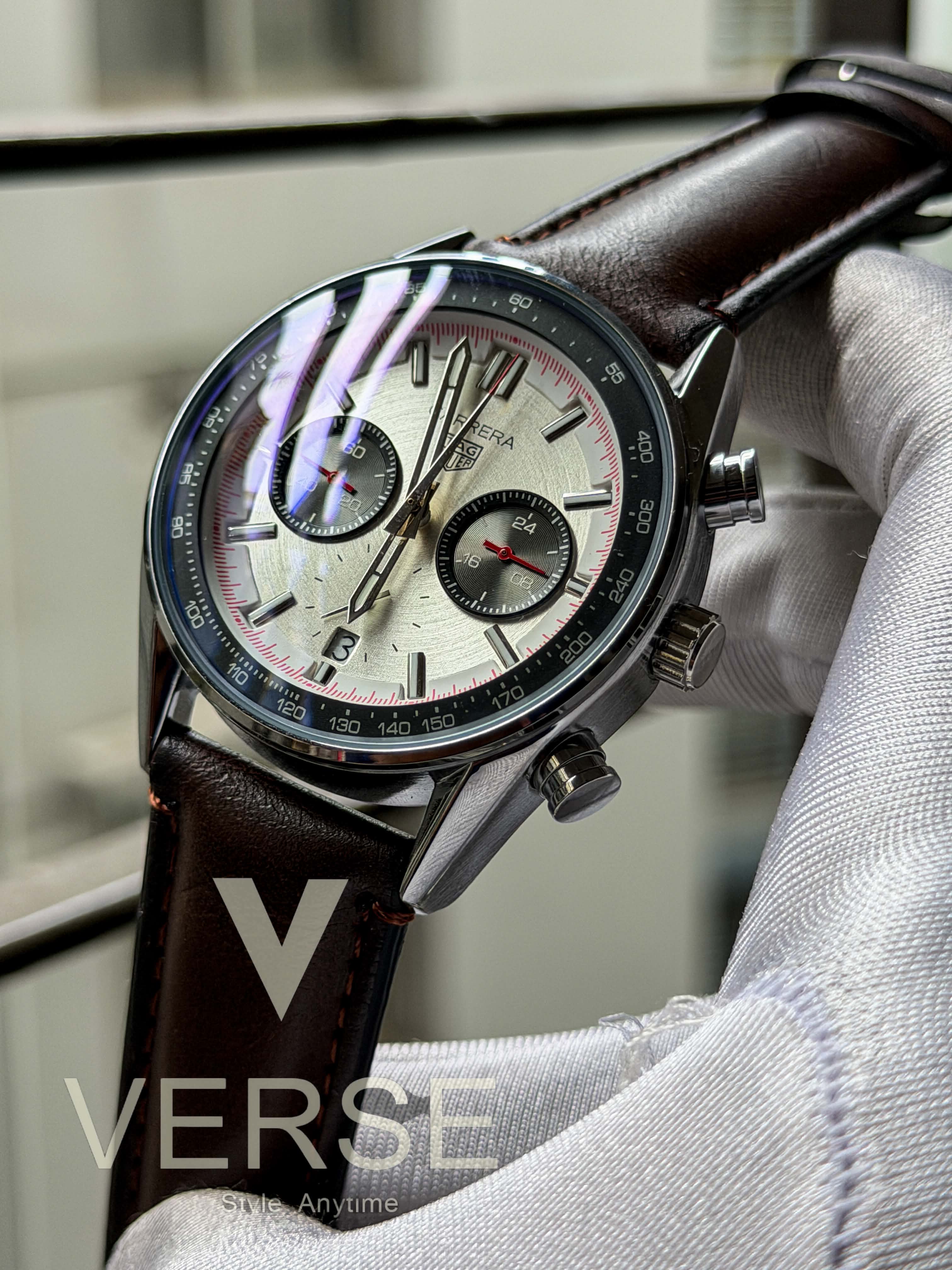 TAG Heuer Carrera Chronosprint "Glassbox" | Panda Dial Espresso Brown Leather - ( Double A )