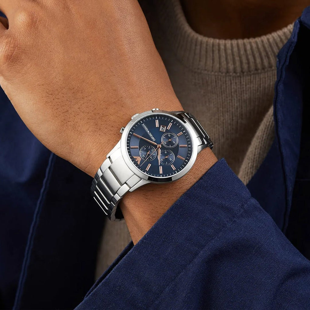 Emporio Armani Renato AR11458 Stainless Steel Chronograph 43mm Blue Dial| Emporio Armani Renato AR11458 - VERSE - 