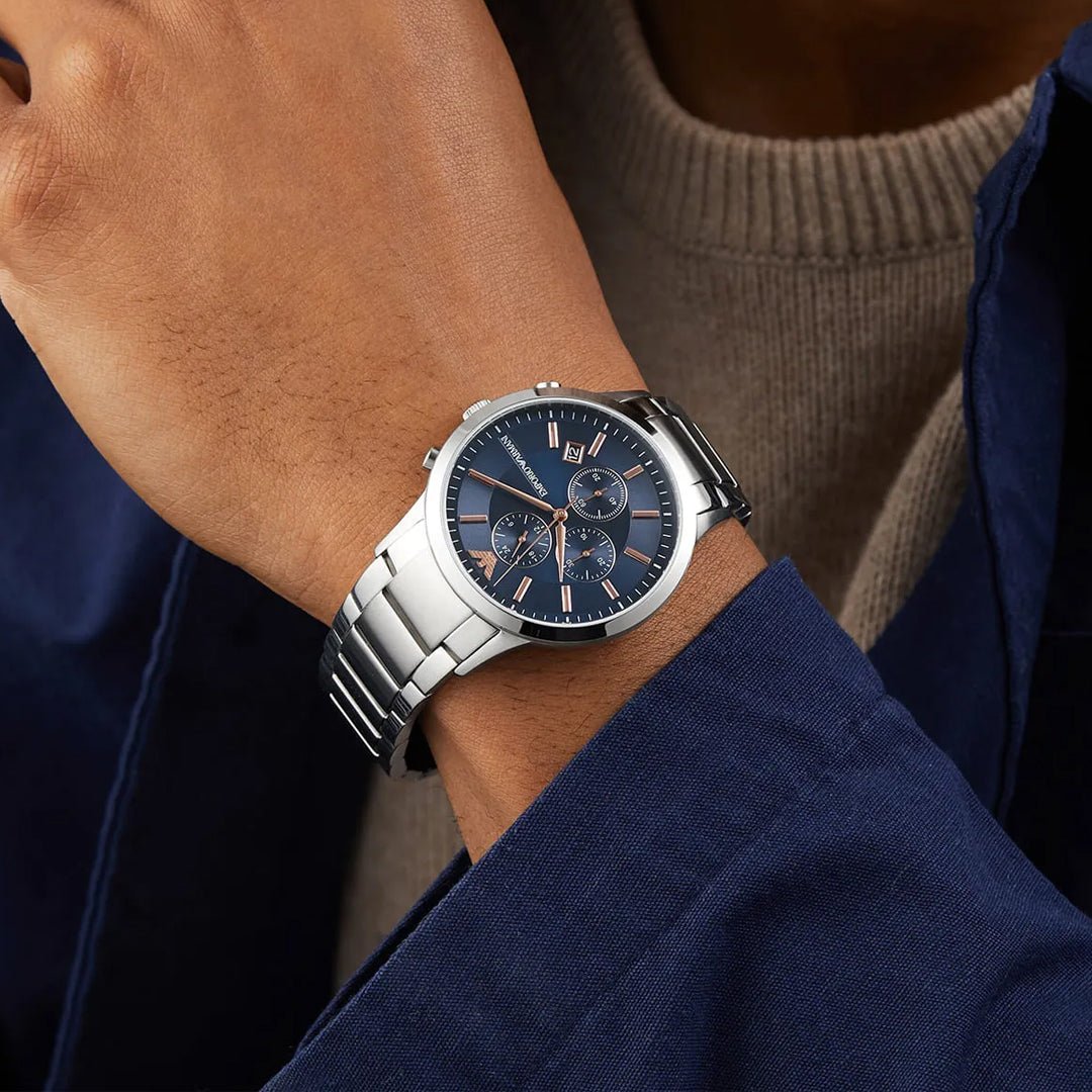 Emporio Armani Renato AR11458 Stainless Steel Chronograph 43mm Blue Dial| Emporio Armani Renato AR11458 - VERSE - 